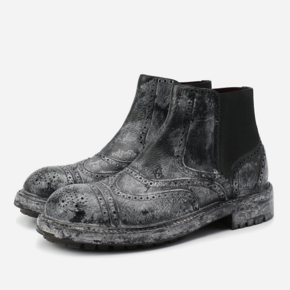 Dolce & Gabbana Black Faded Chelsea Ankle Boots Lateral View