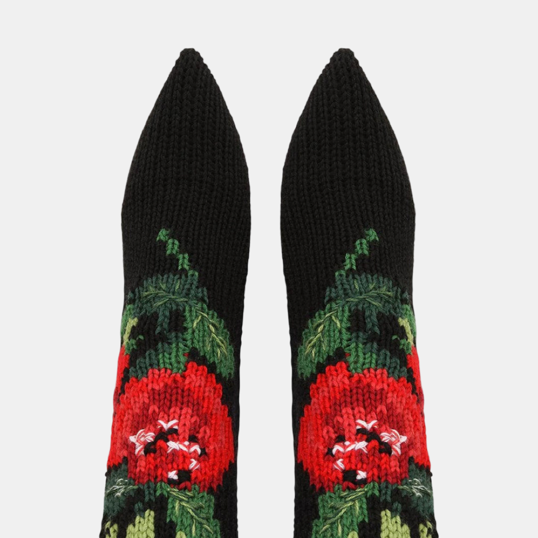 Dolce & Gabbana дамски вълнени ботуши на токчета с флорални мотиви