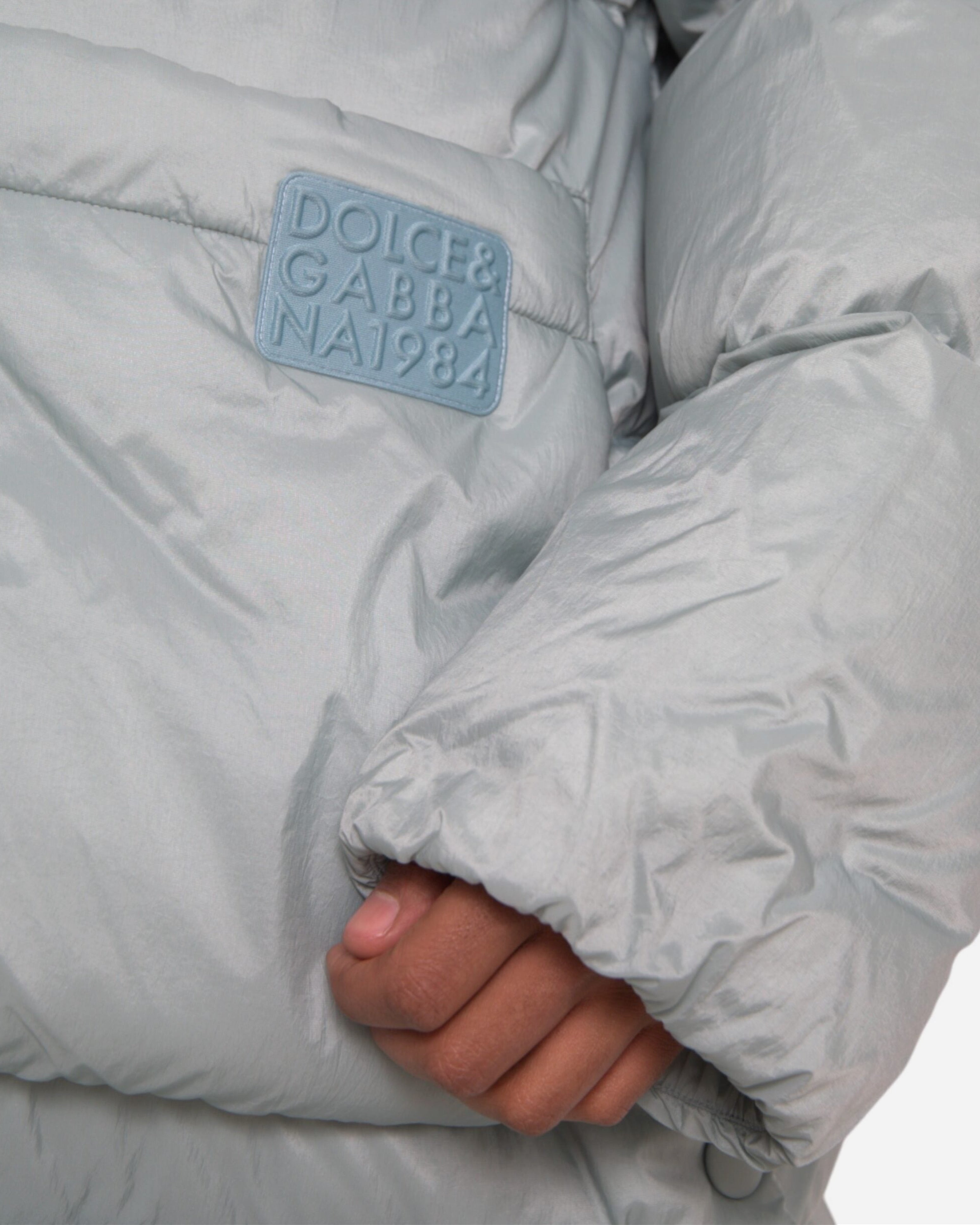 Мъжко дълго пухено парка яке в светло синьо DOLCE & GABBANA Men’s Luxury Light Blue Quilted Hooded Parka Jacket