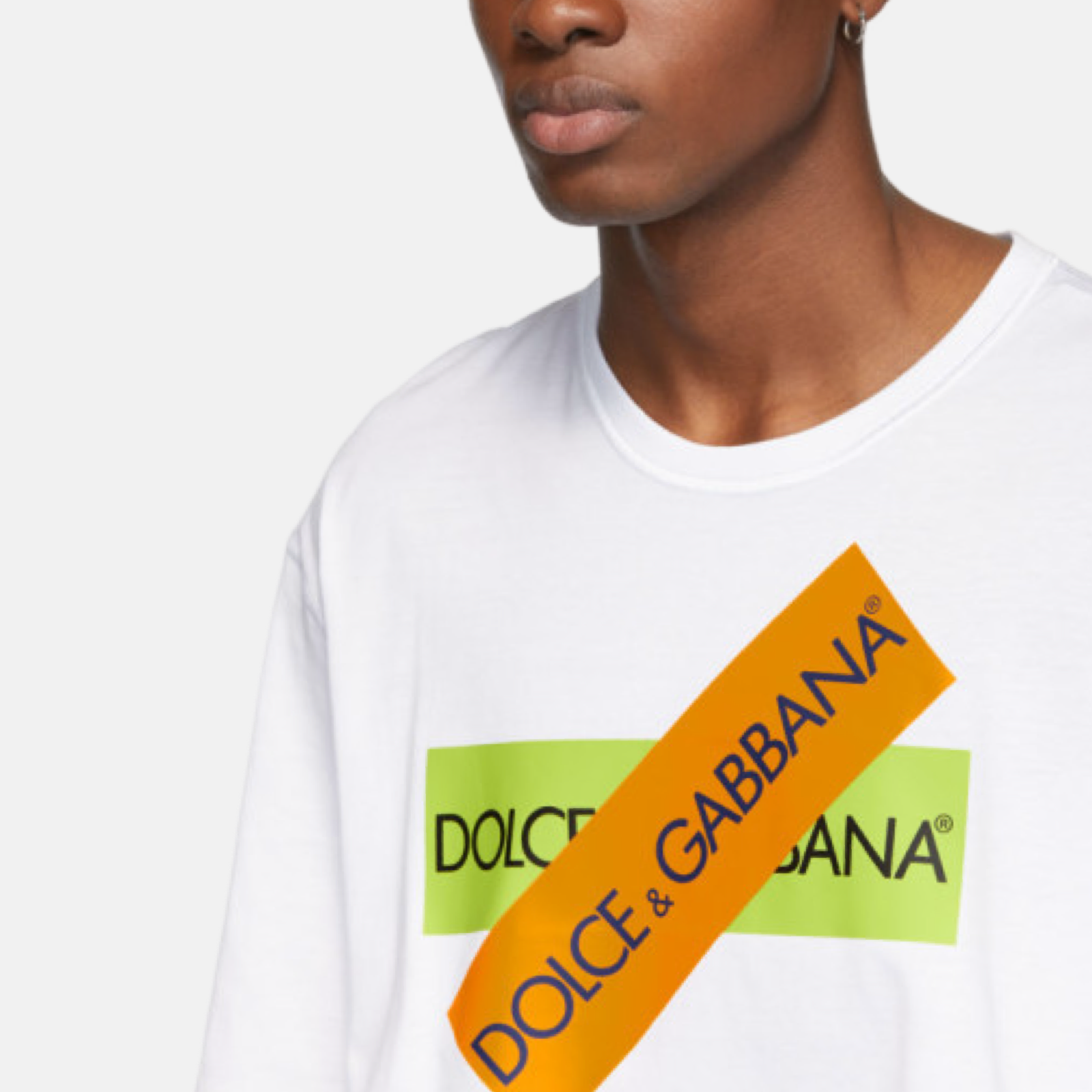 Мъжка бяла тениска Dolce & Gabbana Logo Tape Men T-shirt G8HS4T G7QZI