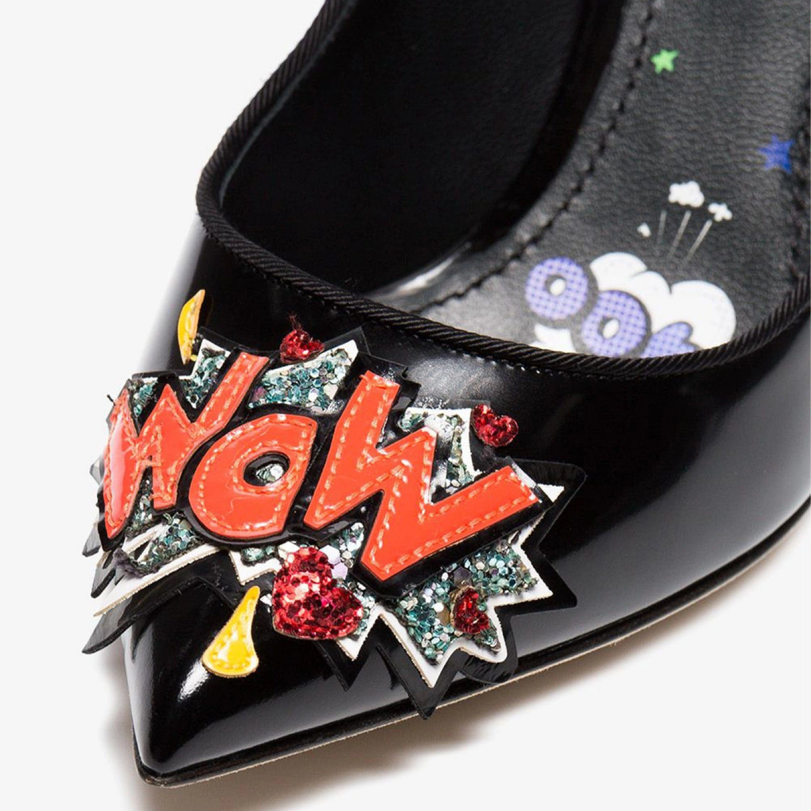 Dolce & Gabbana 90 Patent Leather WOW Embroidered Pumps CD1183 AZ1261 80999 Close-Up
