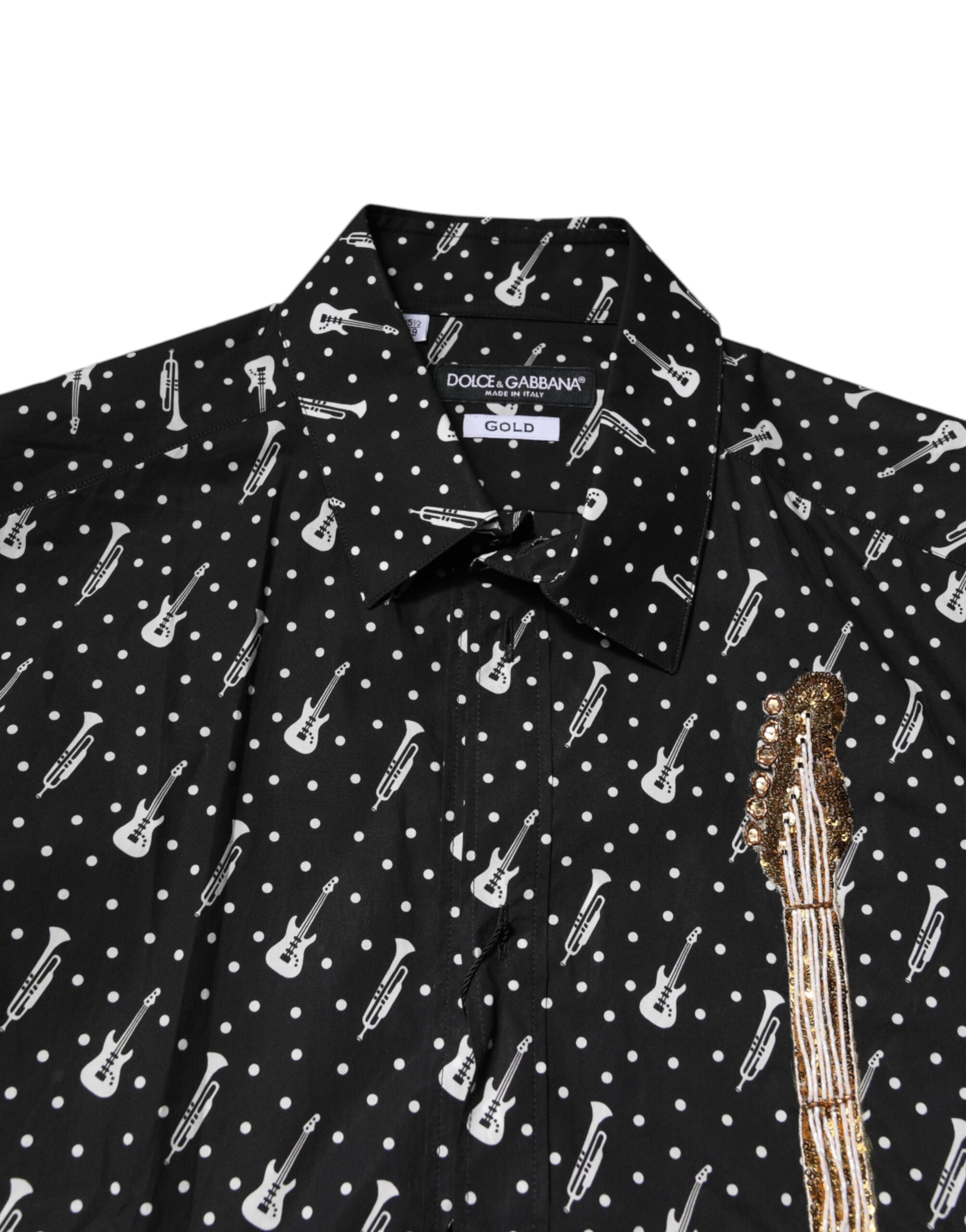 Dolce & Gabbana Gold Instrument Embellished Men Shirt