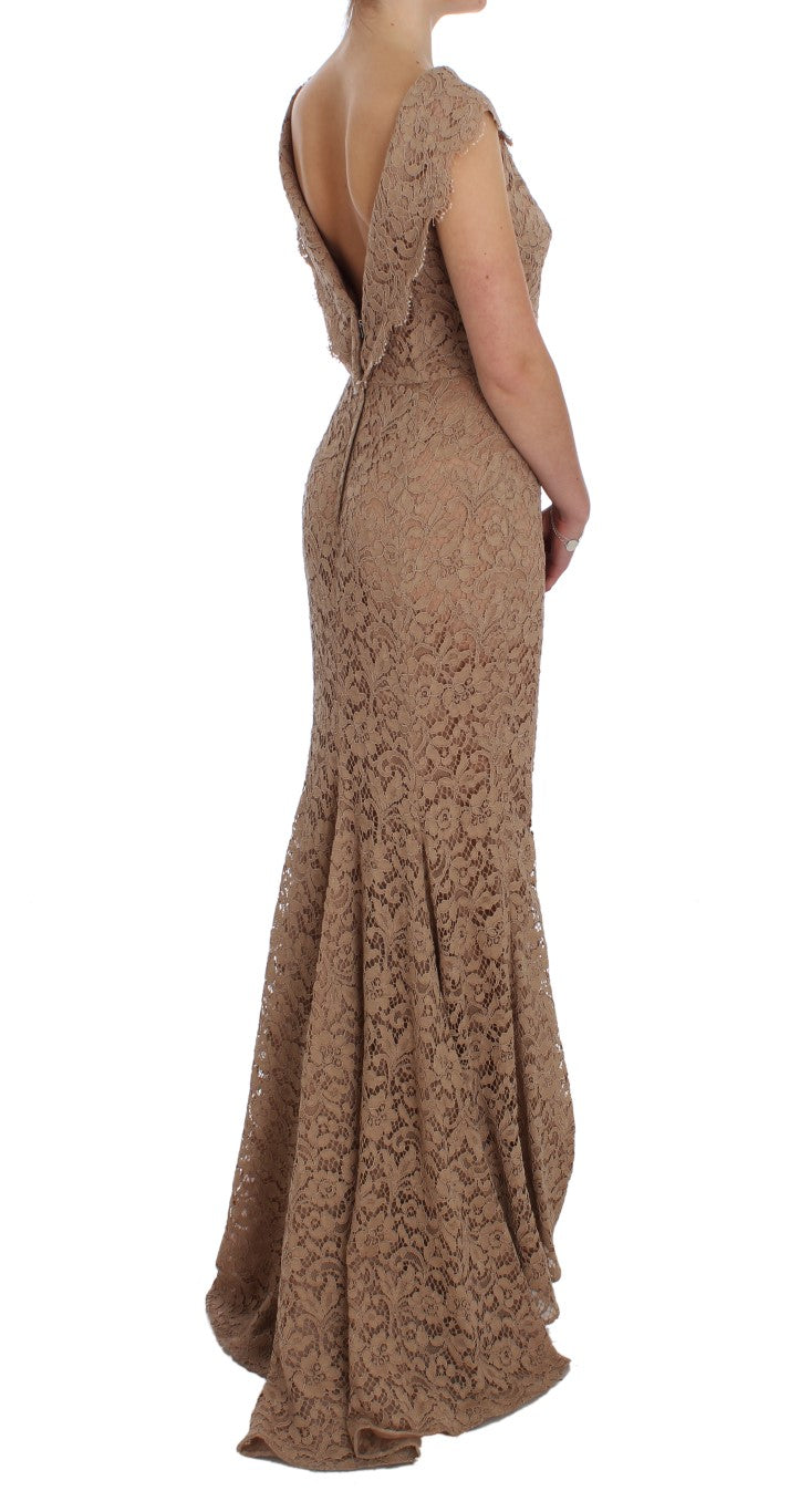 Елегантна розова макси рокля с дантелени цветя на Dolce &amp; Gabbana