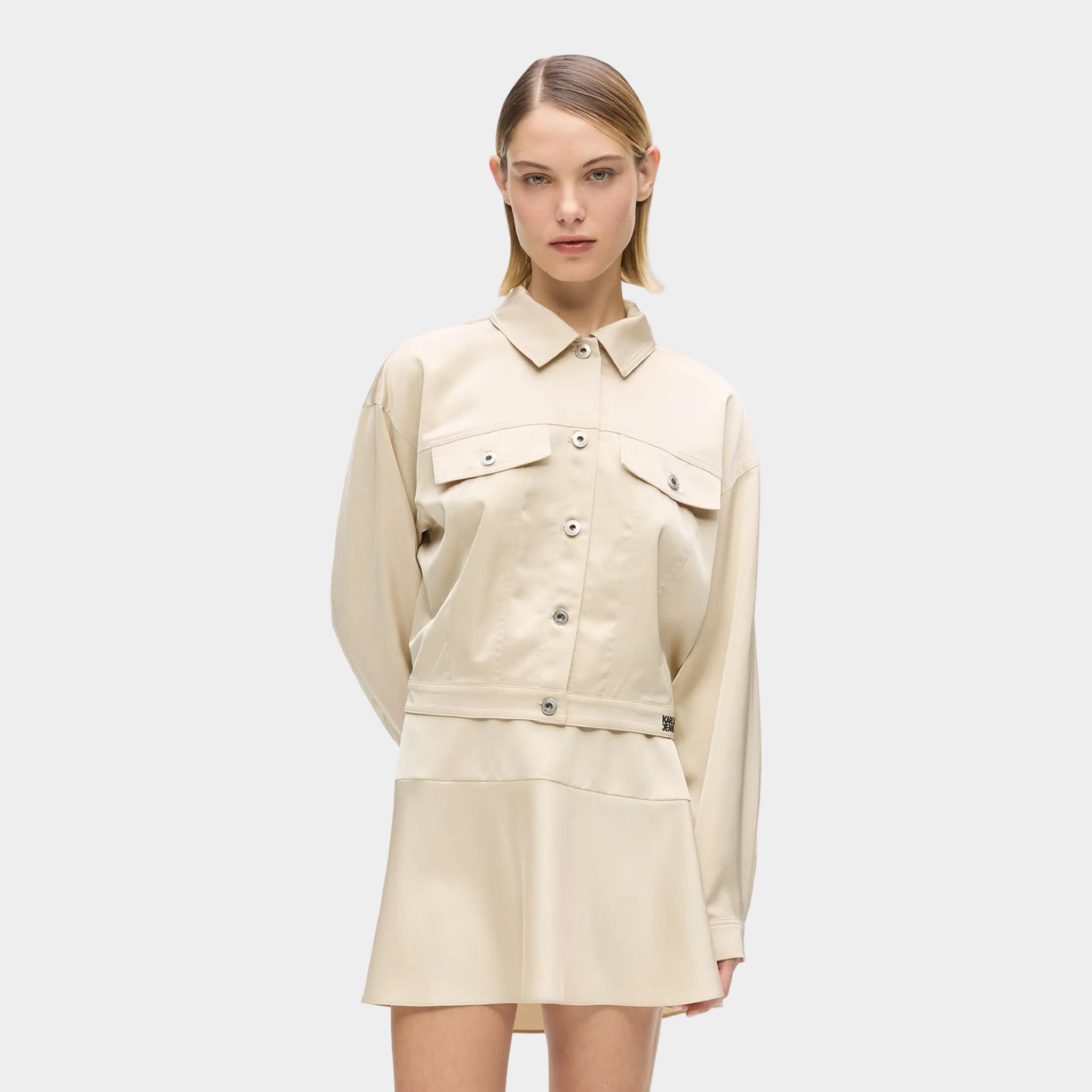 Дамско бежово сатенено яке Karl Lagerfeld Jeans Satin Cut-Out Jacket B2W14031 2MW Front View