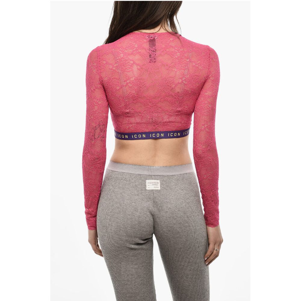 Dsquared² Lace Cropped Top with Logoed Band