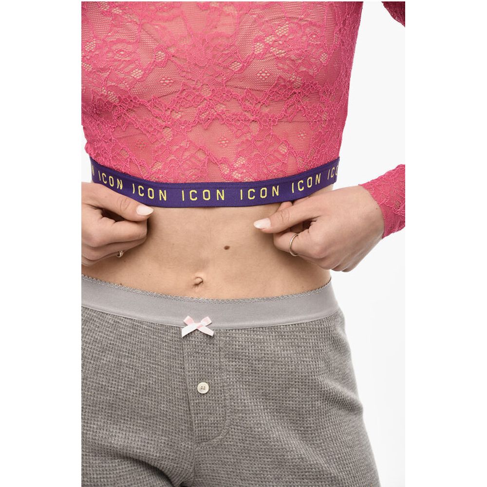 Dsquared² Lace Cropped Top with Logoed Band