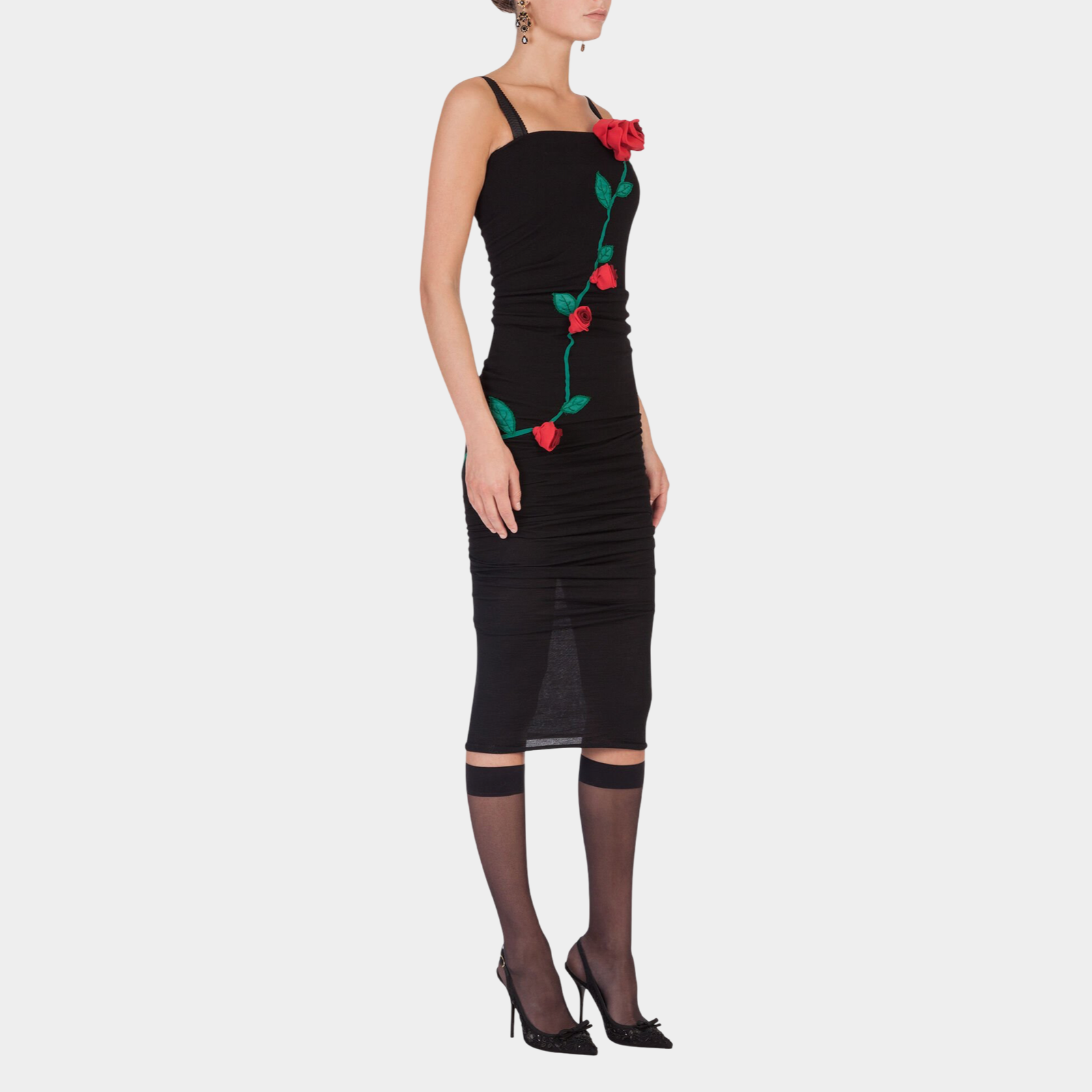Dolce & Gabbana Wool Sheath Rose Applique Dress Side View