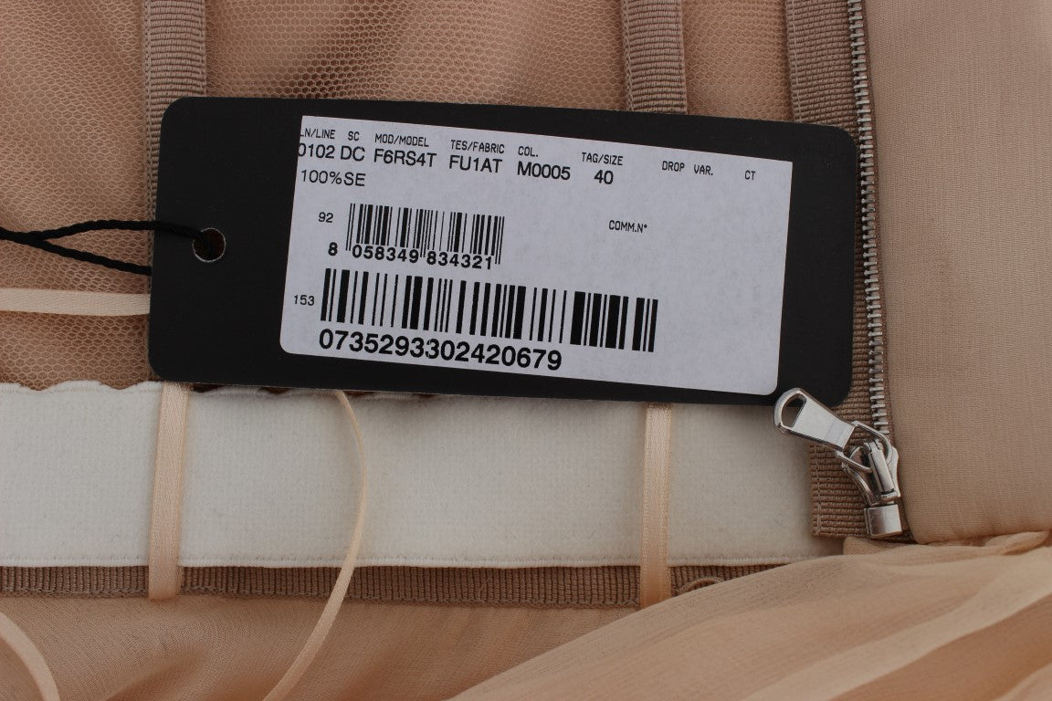 Dolce &amp; Gabbana Елегантна бежова копринена рокля-калъф с пълна дължина