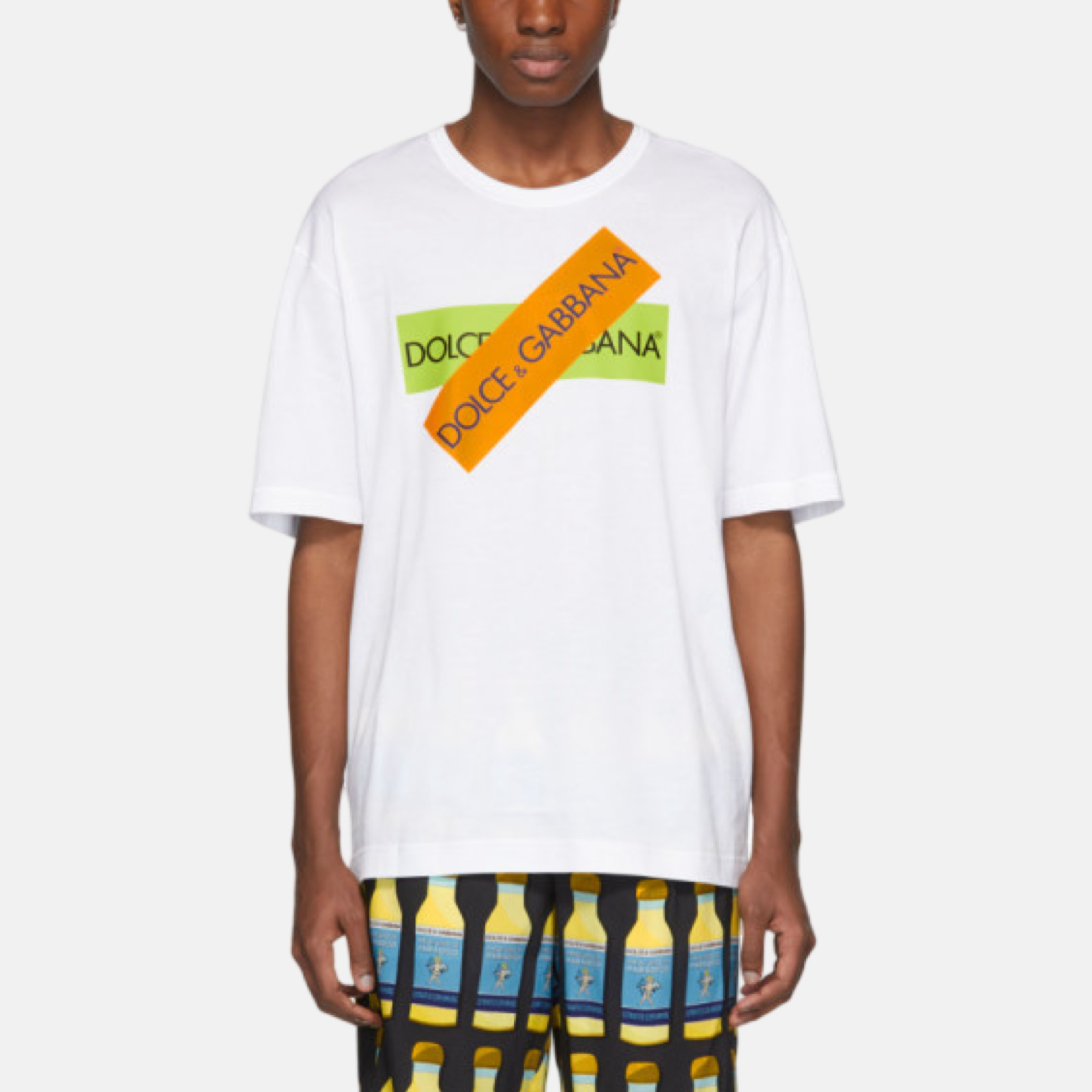 Мъжка бяла тениска Dolce & Gabbana Logo Tape Men T-shirt G8HS4T G7QZI