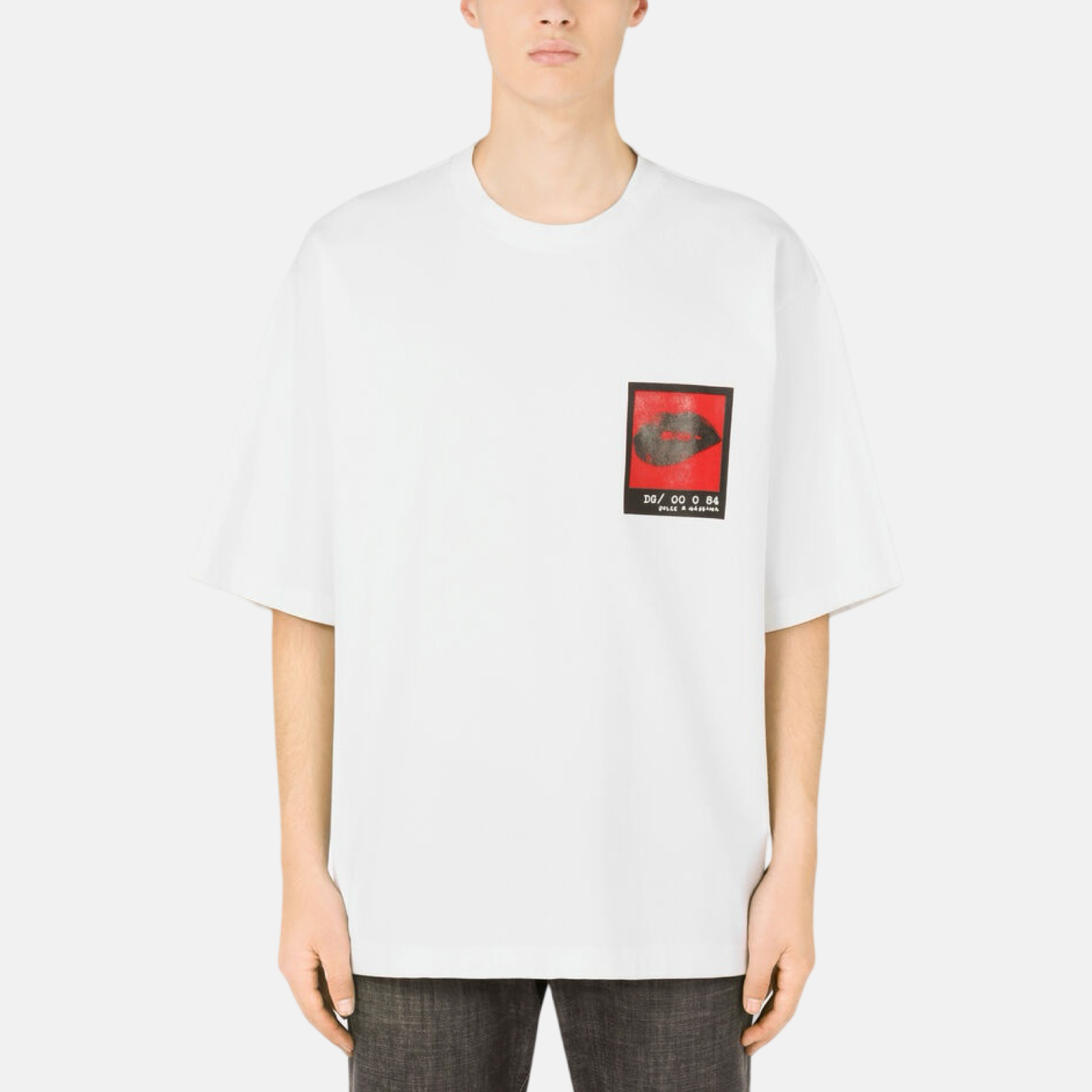 Мъжка бяла тениска Dolce & Gabbana Red Lips Print Men T-shirt
