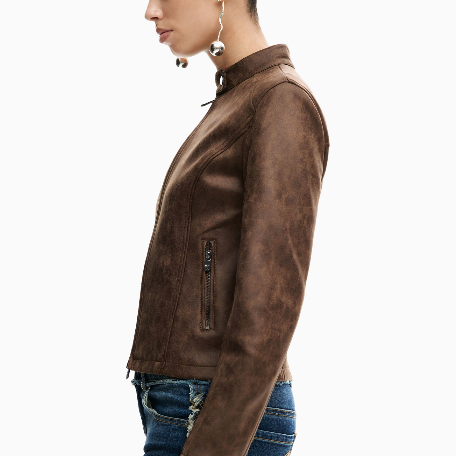 Дамско кафяво яке Desigual Women Jacket 26SWEW10 6029 Side View