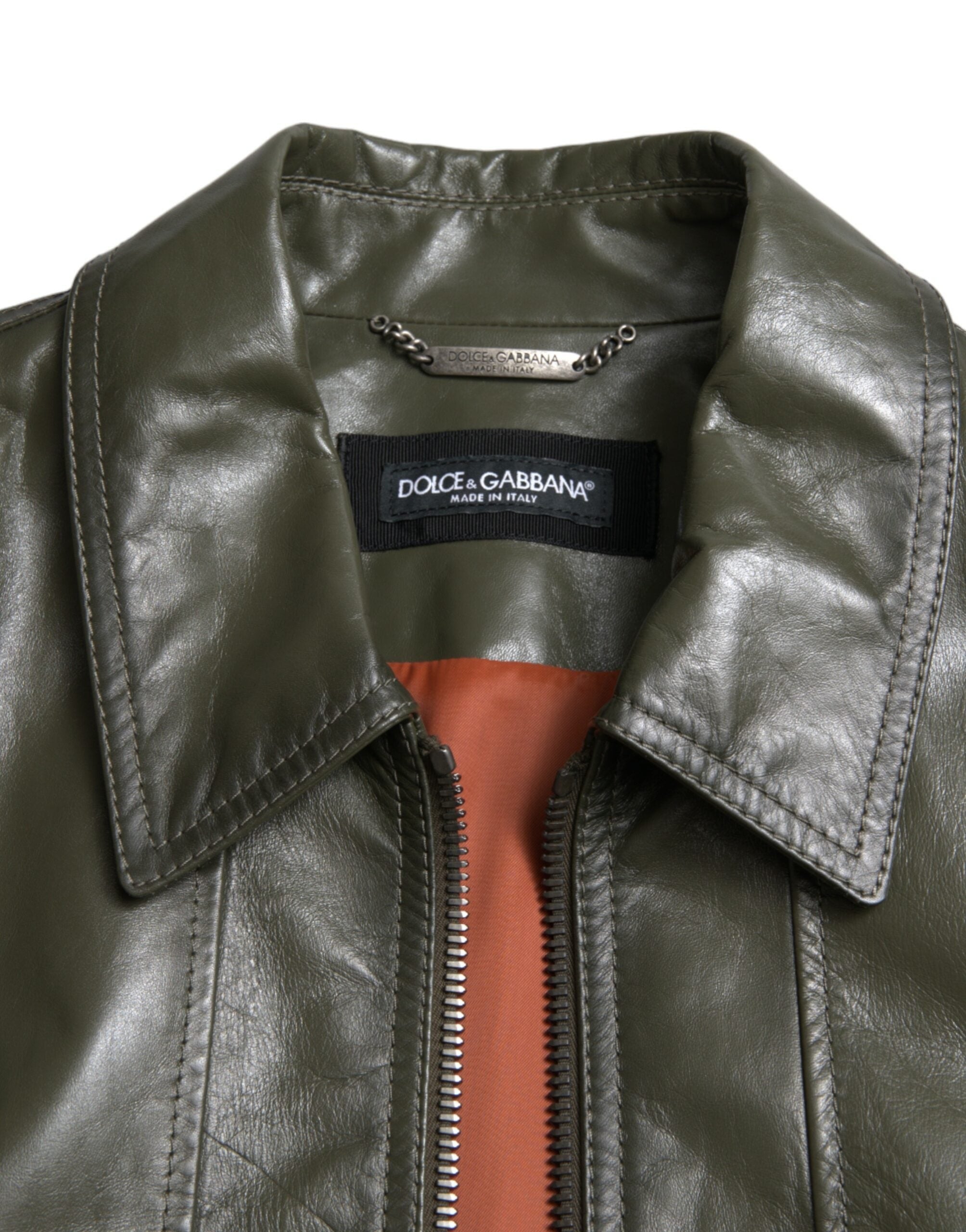 Мъжко луксозно кожено яке в зелено DOLCE & GABBANA Men’s Luxury Leather Emerald Green Biker Jacket