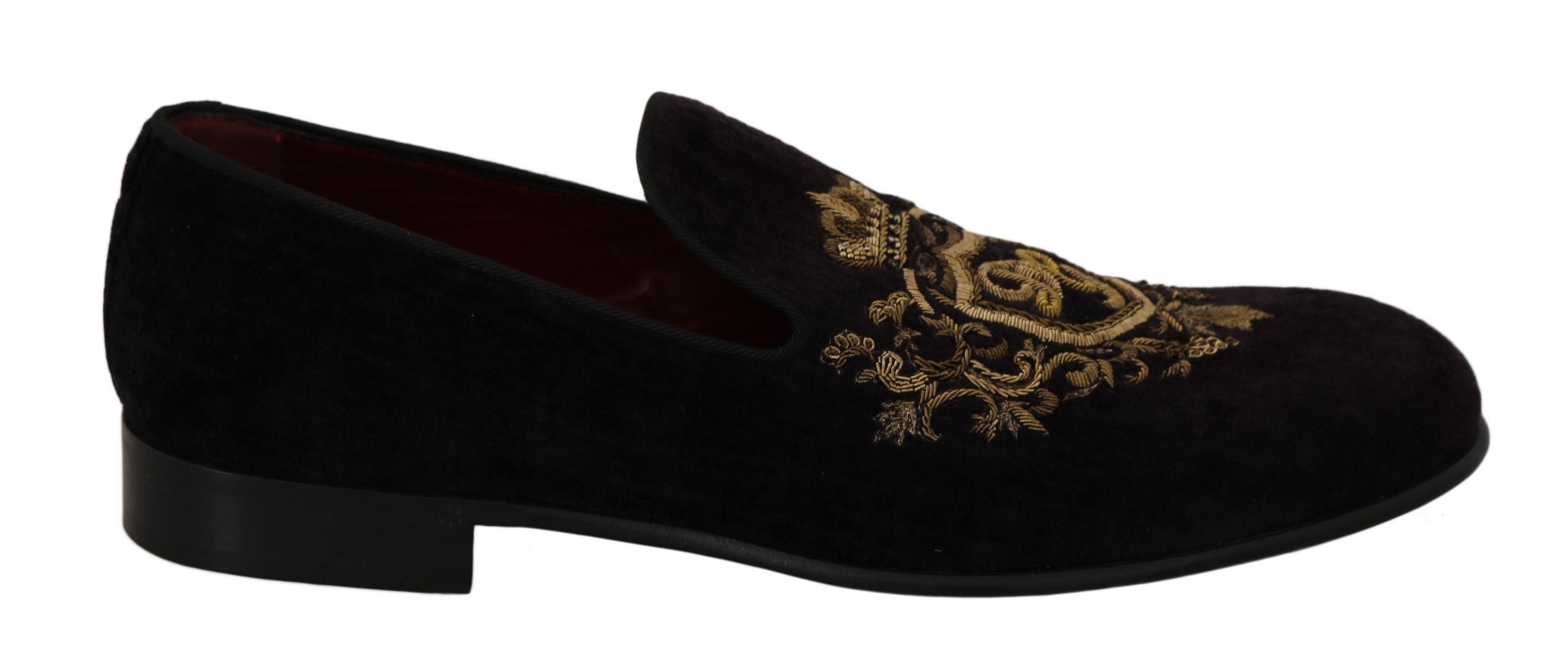 Dolce &amp; Gabbana Елегантни черни мокасини с бродерия златна корона
