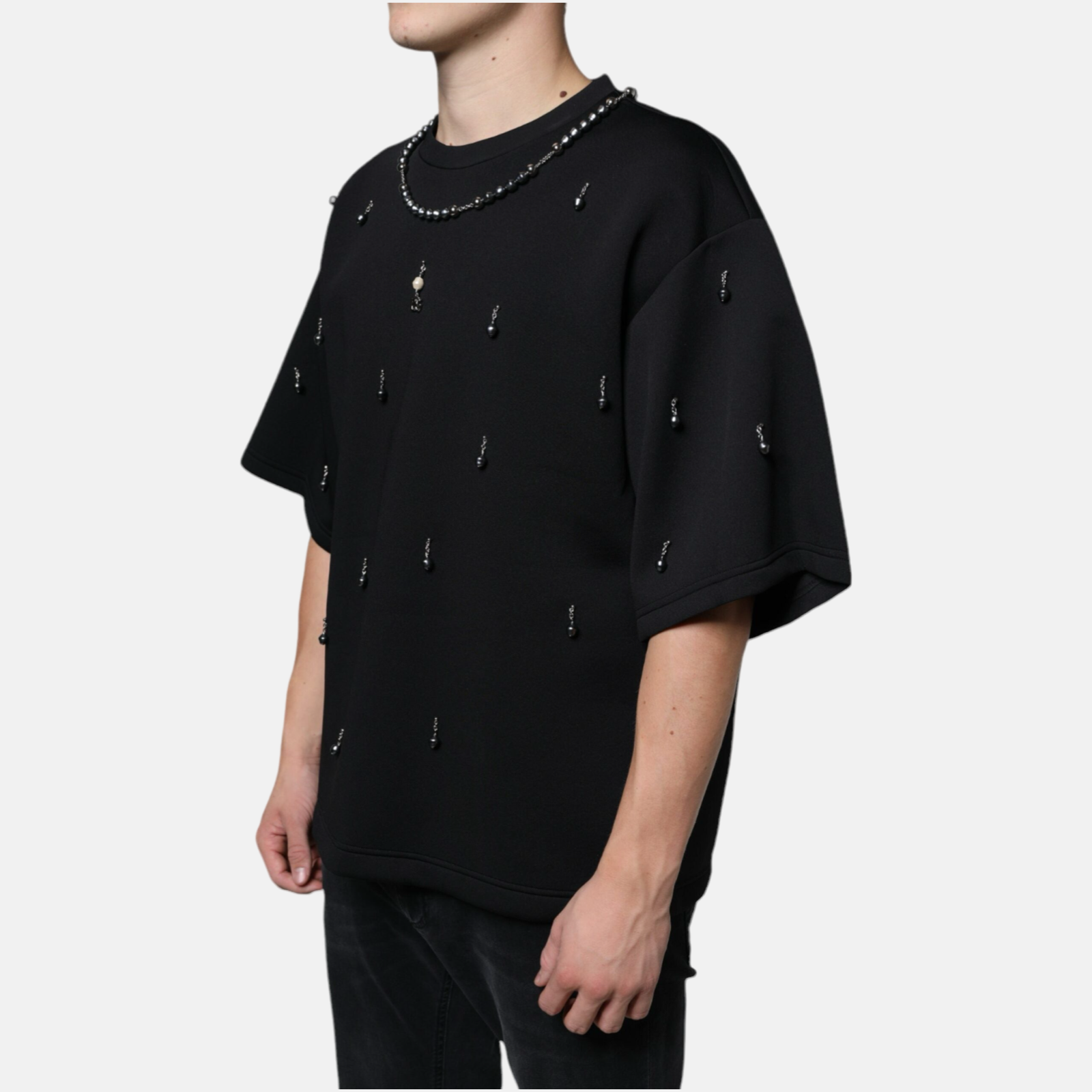 Мъжка черна oversize тениска Dolce & Gabbana Necklace Embellished Men T-shirt