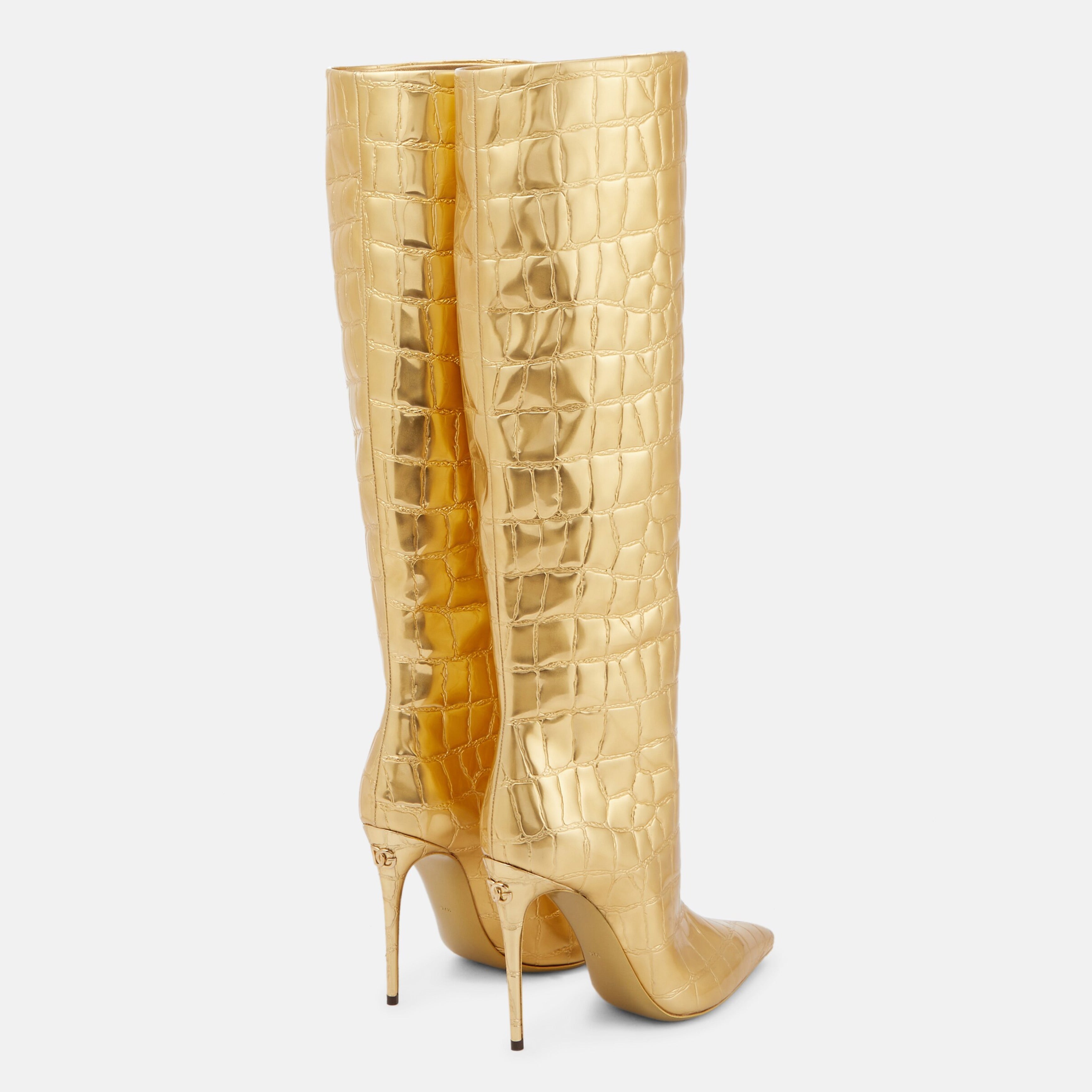Дамски високи кожени ботуши на токчета в златист цвят DOLCE & GABBANA Women’s Luxury Gold Stiletto High Boots