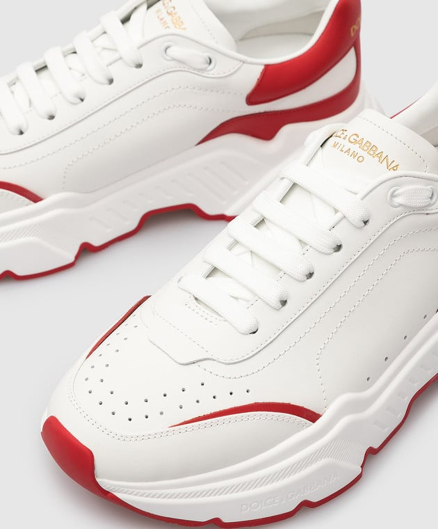 Мъжки кожени кецове DOLCE & GABBANA Daymaster Men’s Luxury Leather Sneakers in White/Red