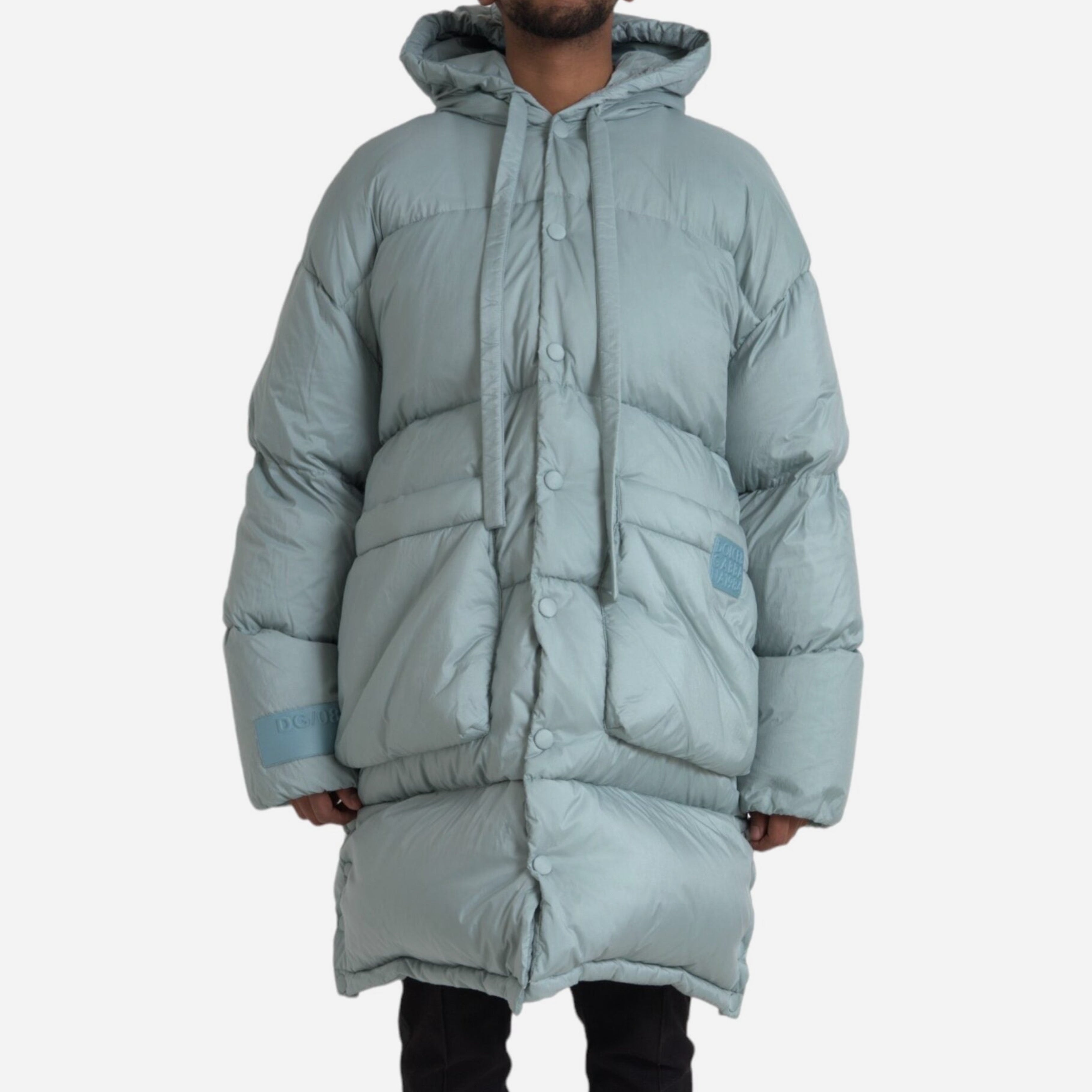 Мъжко дълго пухено парка яке в светло синьо DOLCE & GABBANA Men’s Luxury Light Blue Quilted Hooded Parka Jacket