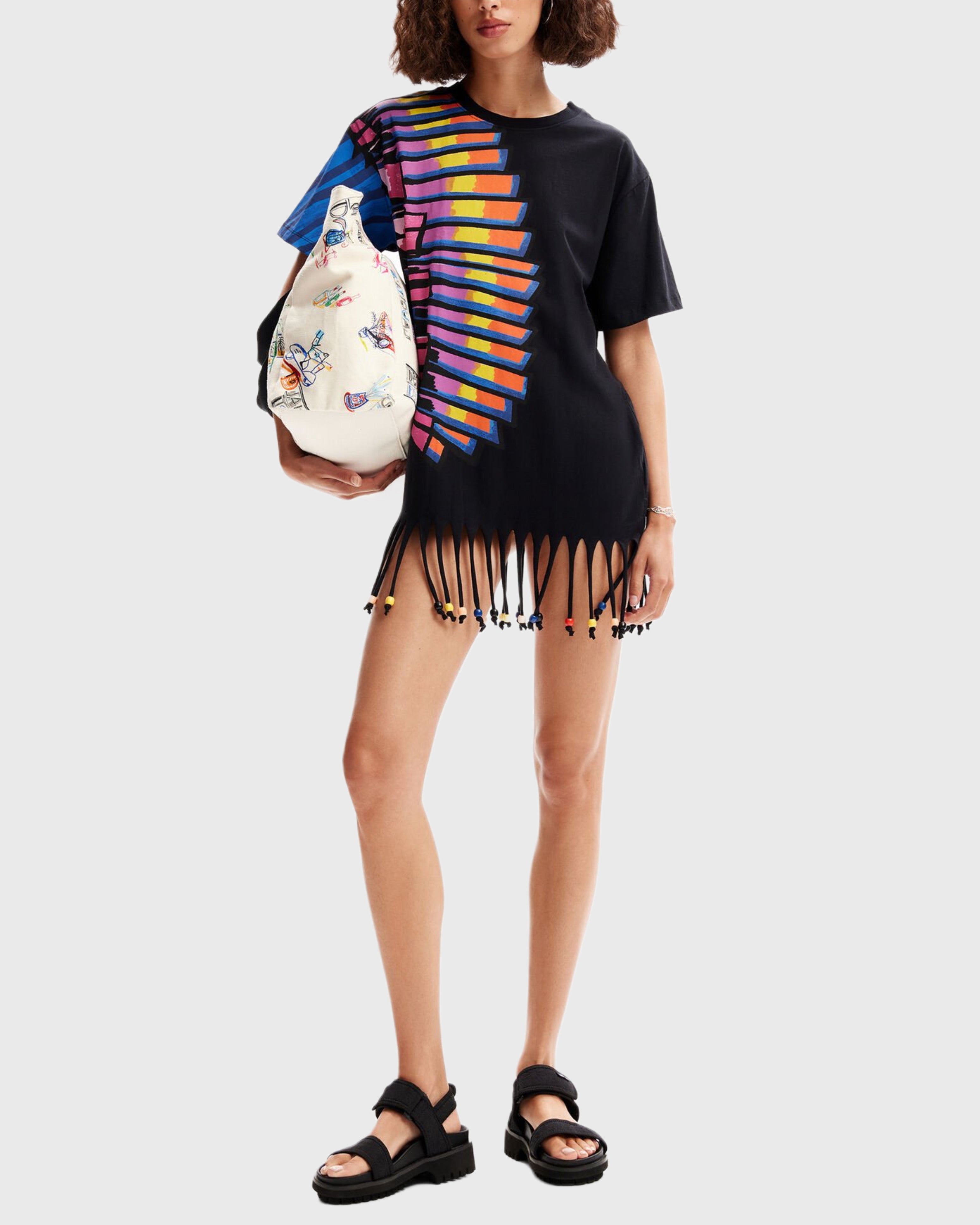 Дамска уголемена тениска рокля Women’s oversize beaded tropical t-shirt Desigual 23SWMK23 2000S