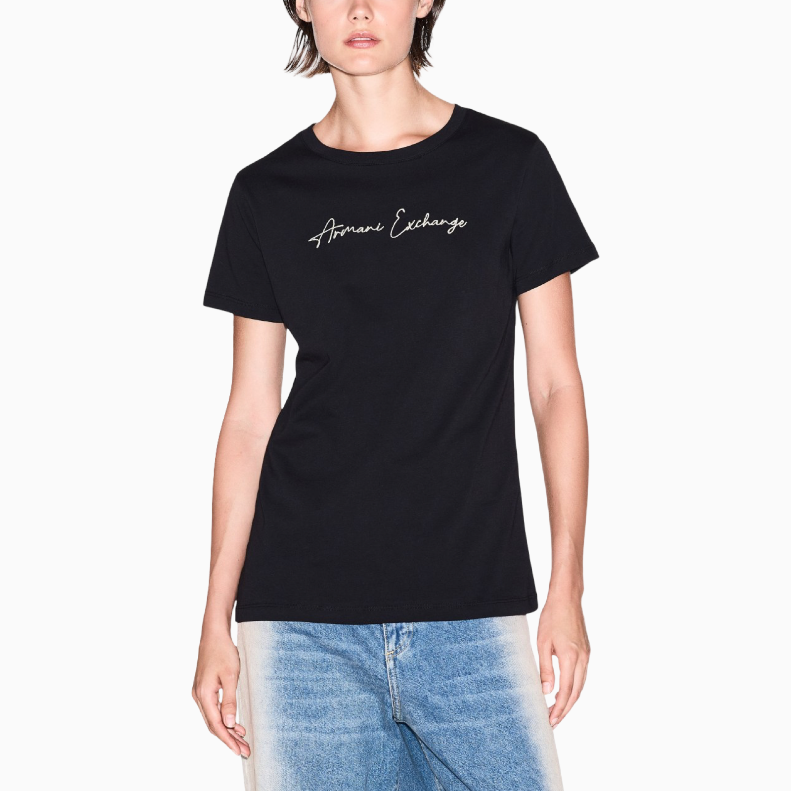 Дамска черна тениска Armani Exchange Women T-shirt XW000839 AF10356 Front View