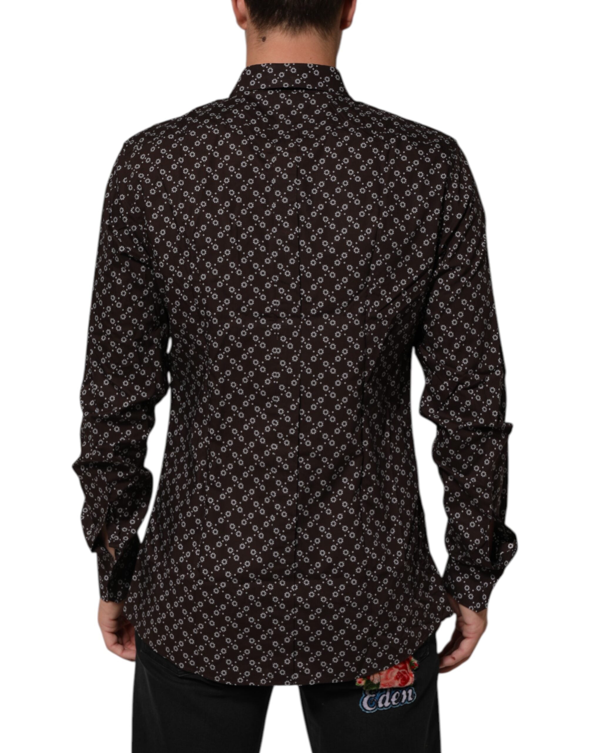 Мъжка кафява луксозна риза Men’s luxury shirt DOLCE & GABBANA Gold line in Brown color back view