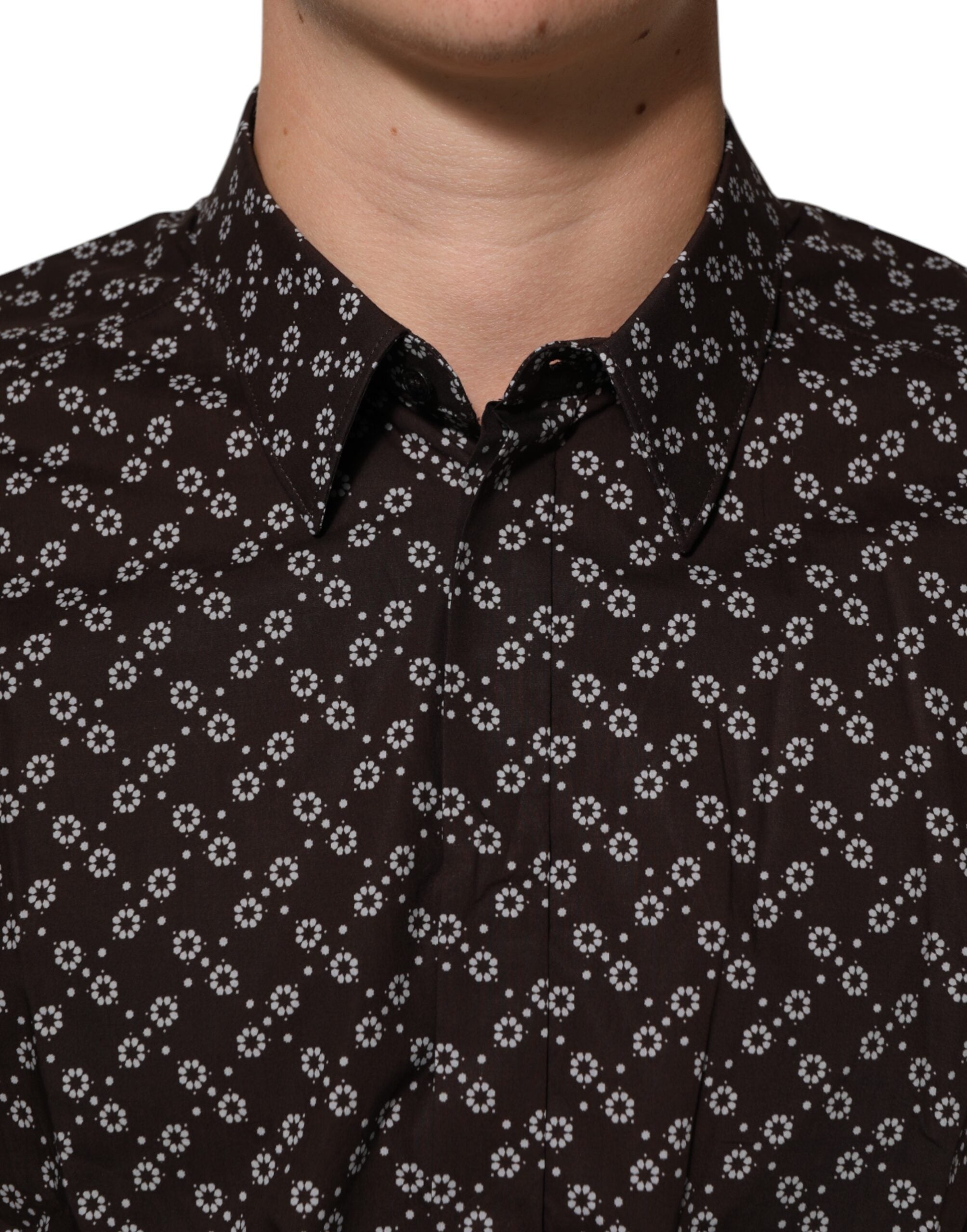 Мъжка кафява луксозна риза Men’s luxury shirt DOLCE & GABBANA Gold line in Brown color close-up view