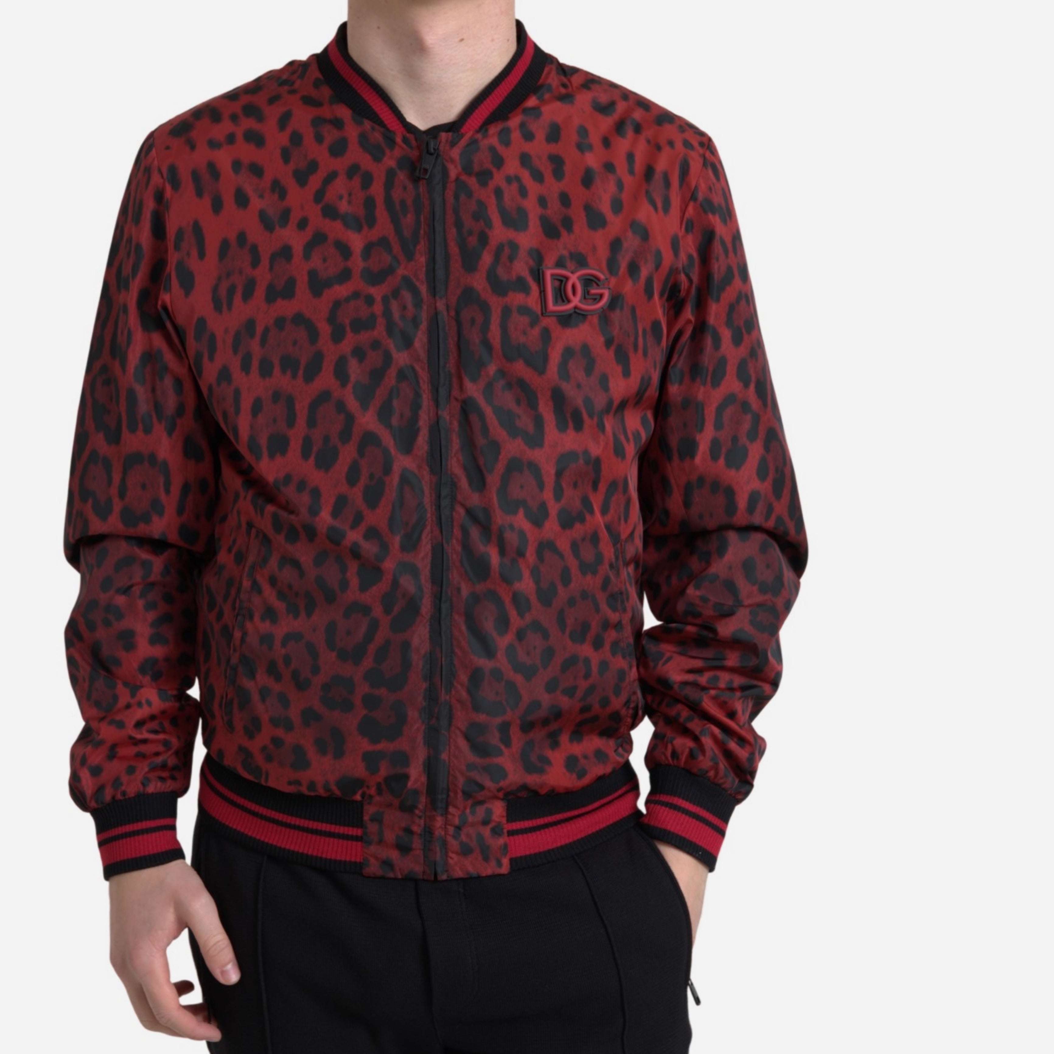 Мъжко пролетно бомбър яке с леопардов червен принт DOLCE & GABBANA Men’s Luxury Red Leopard Print Bomber Jacket