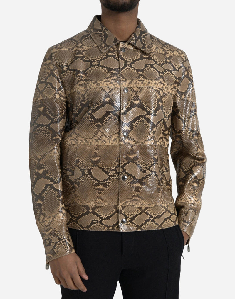 Мъжко луксозно кожено яке от естествена кожа от питон Dolce & Gabbana Python Biker Jacket Beige