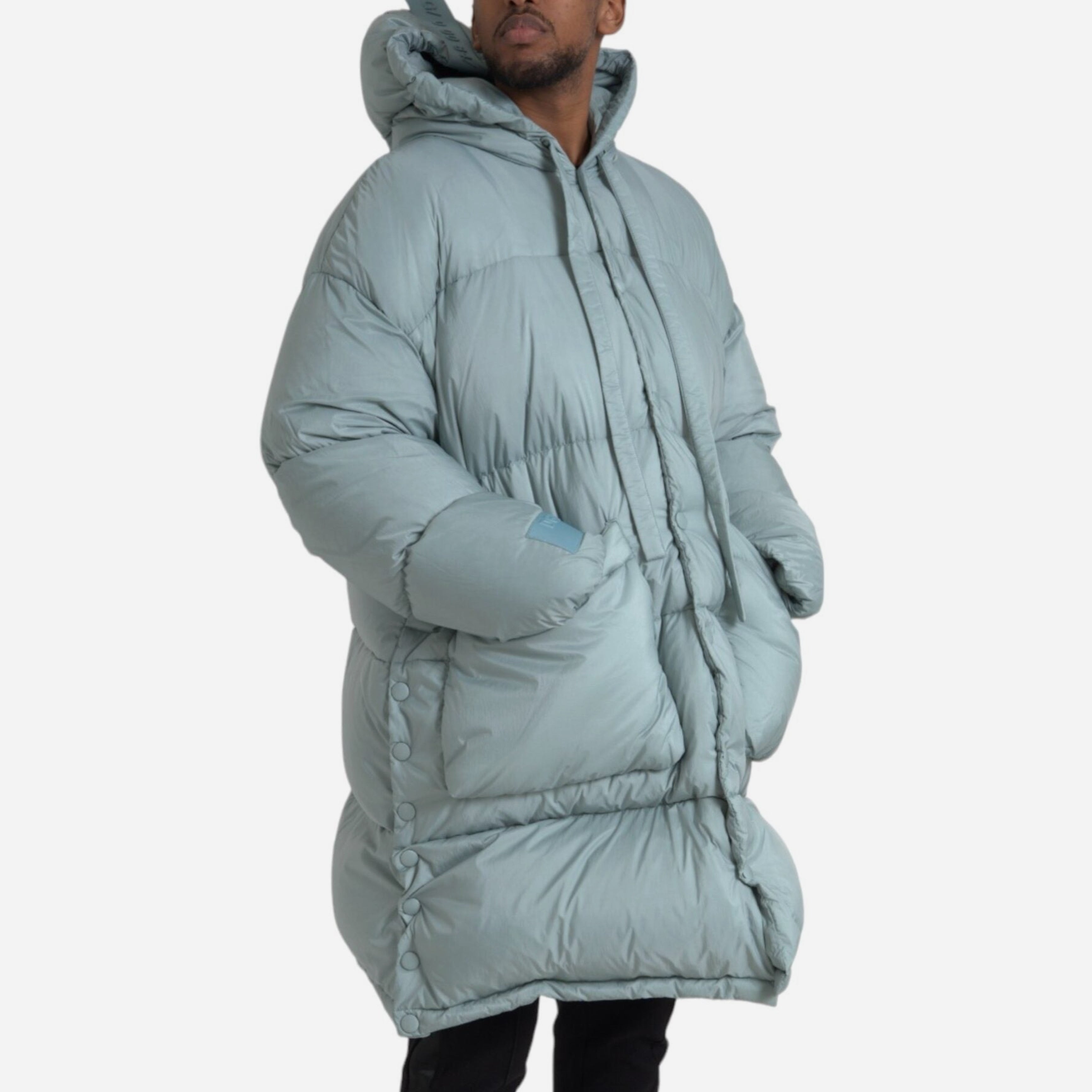 Мъжко дълго пухено парка яке в светло синьо DOLCE & GABBANA Men’s Luxury Light Blue Quilted Hooded Parka Jacket