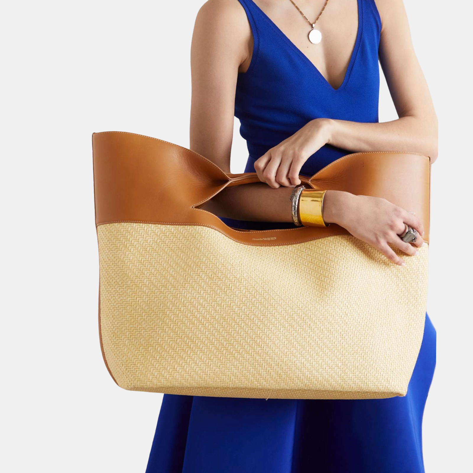 Дамска чанта Alexander McQueen The Bow Woven Tote Bag Model View