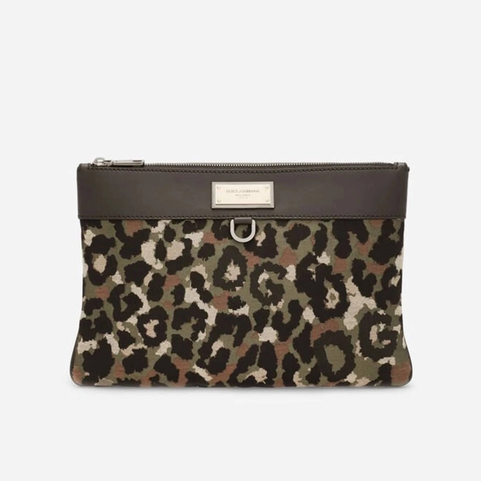  Dolce & Gabbana Leopard Print Jacquard Logo Plaque Clutch Bag BM2060 AQ755 8B015 Front View