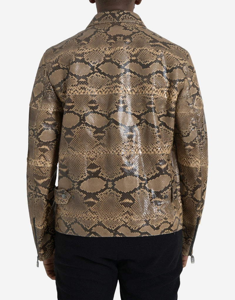 Мъжко луксозно кожено яке от естествена кожа от питон Dolce & Gabbana Python Biker Jacket Beige