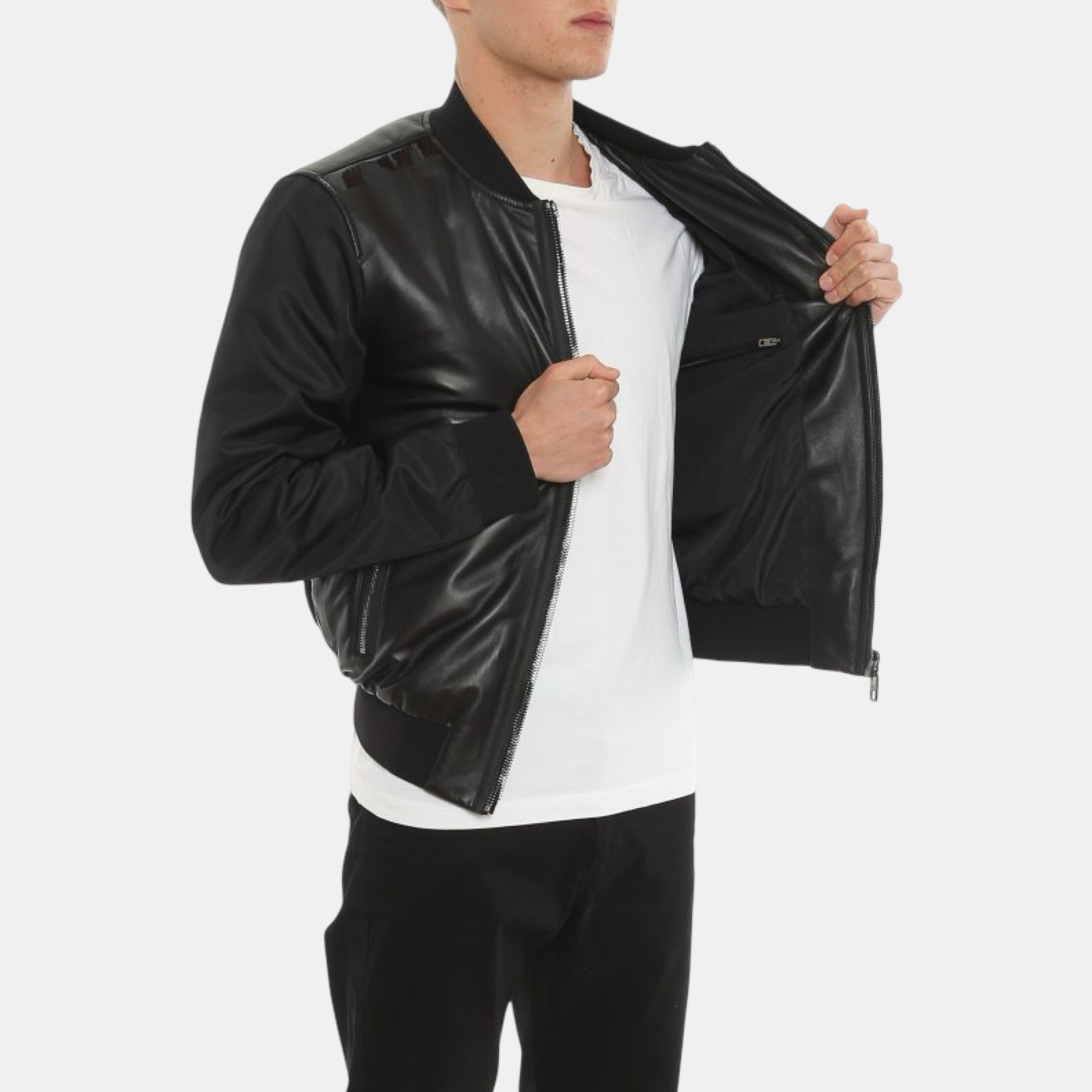 Dolce & Gabbana Leather Nylon Men Jacket G9US2L GEO40 Side View