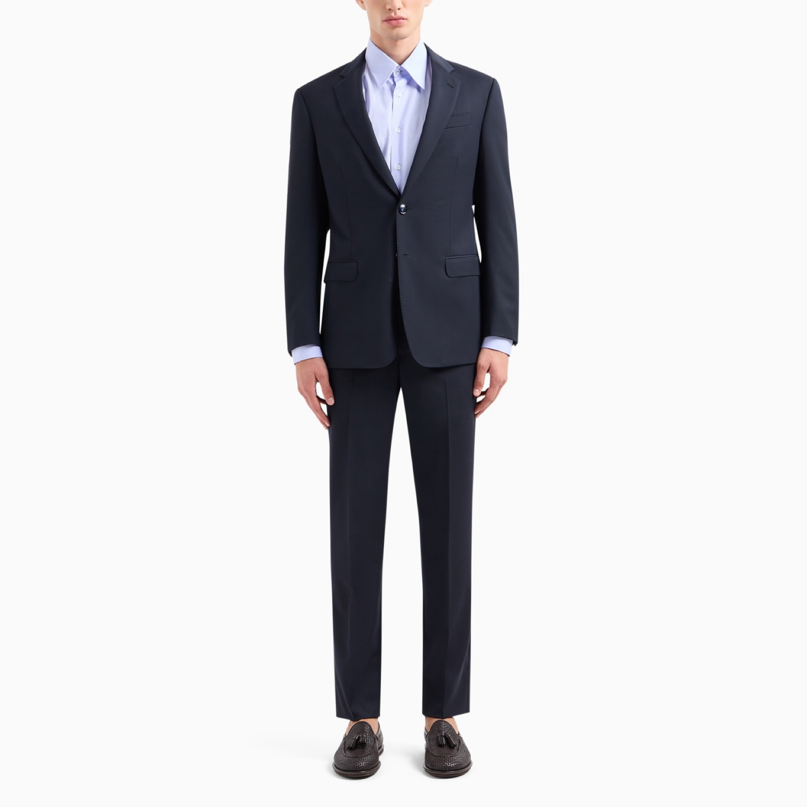 Giorgio Armani Blue Fleece Wool Two-Piece Suit Front View