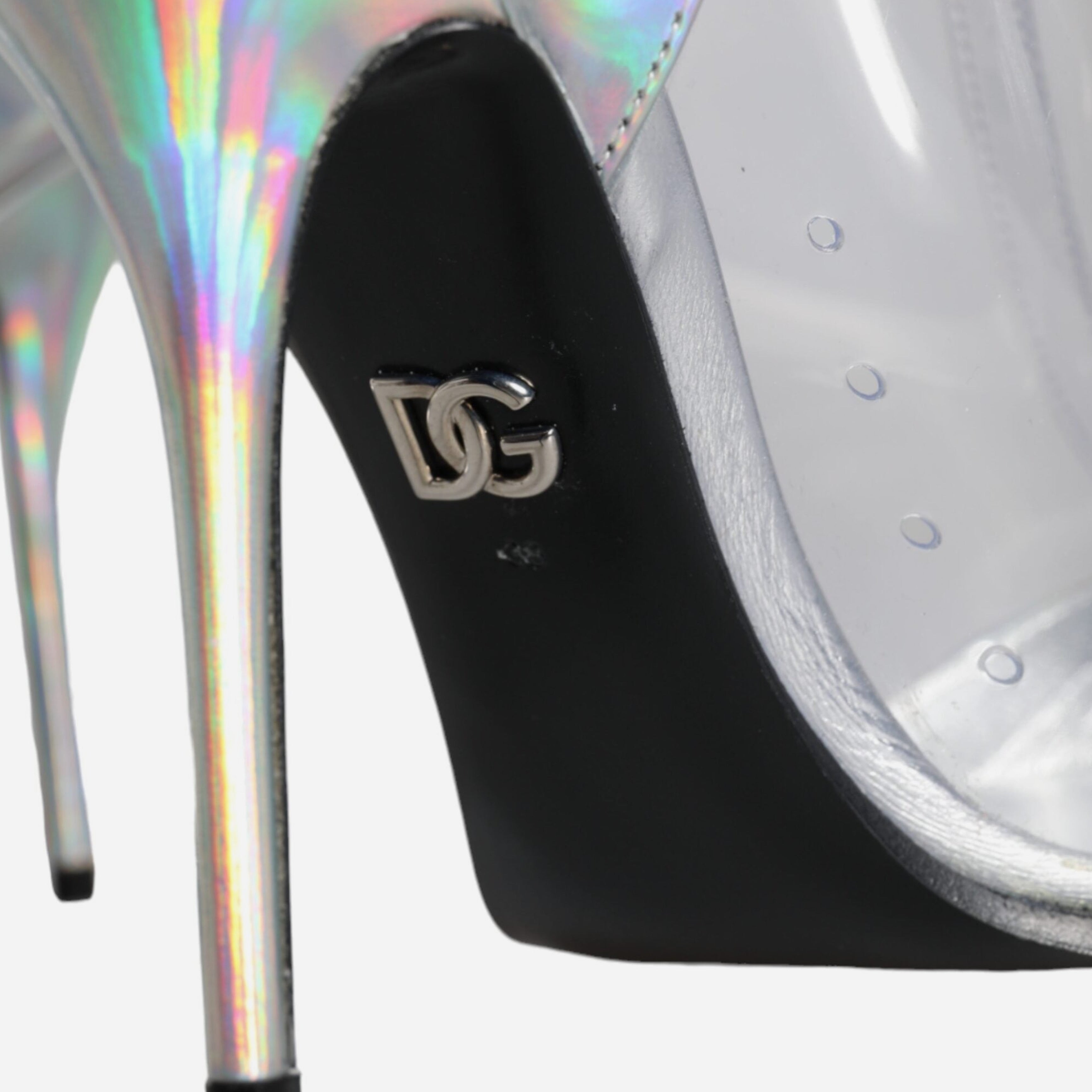 Дамски луксозни прозрачни сребристи боти на висок ток DOLCE & GABBANA Women’s Silver Iridescent PVC Pointed Ankle Boots