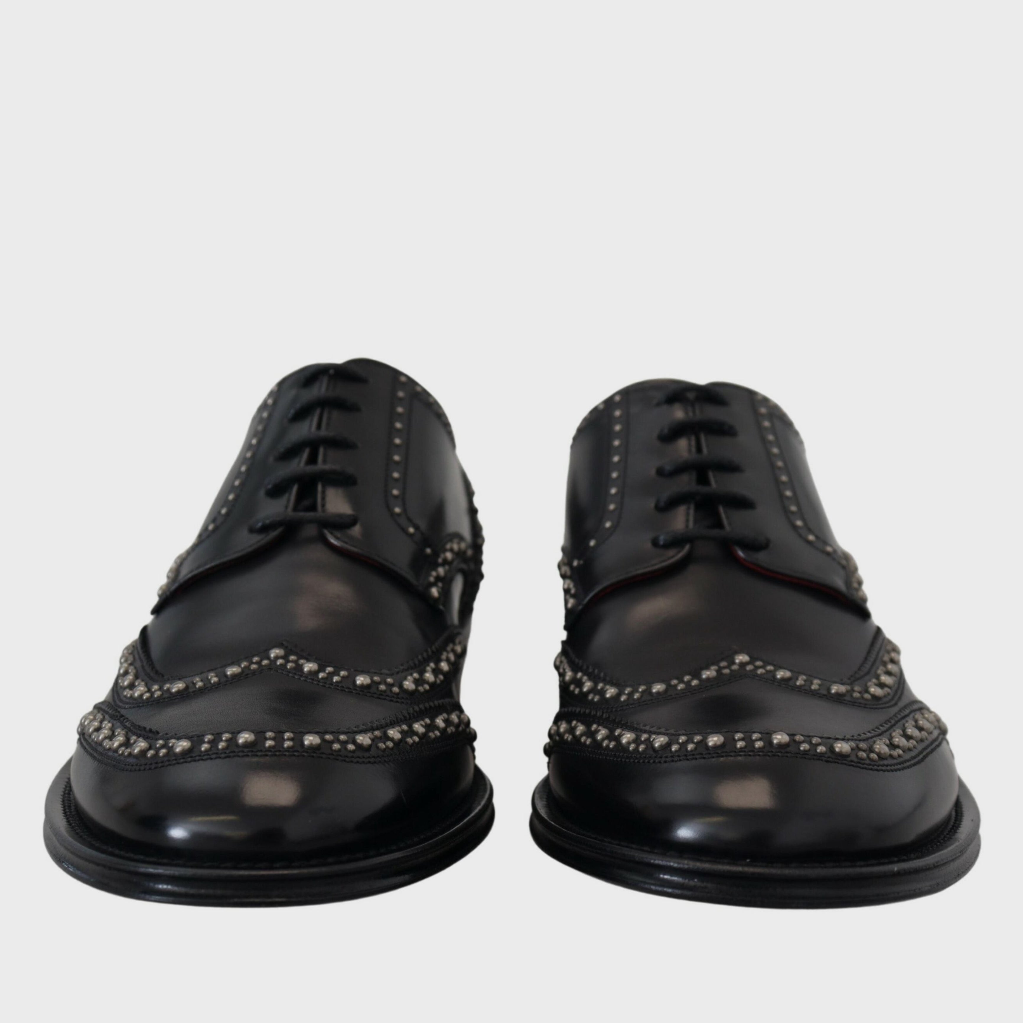 Мъжки луксозни официални черни кожени обувки Dolce & Gabbana Men’s Luxury Black Leather Studded Derby Shoes