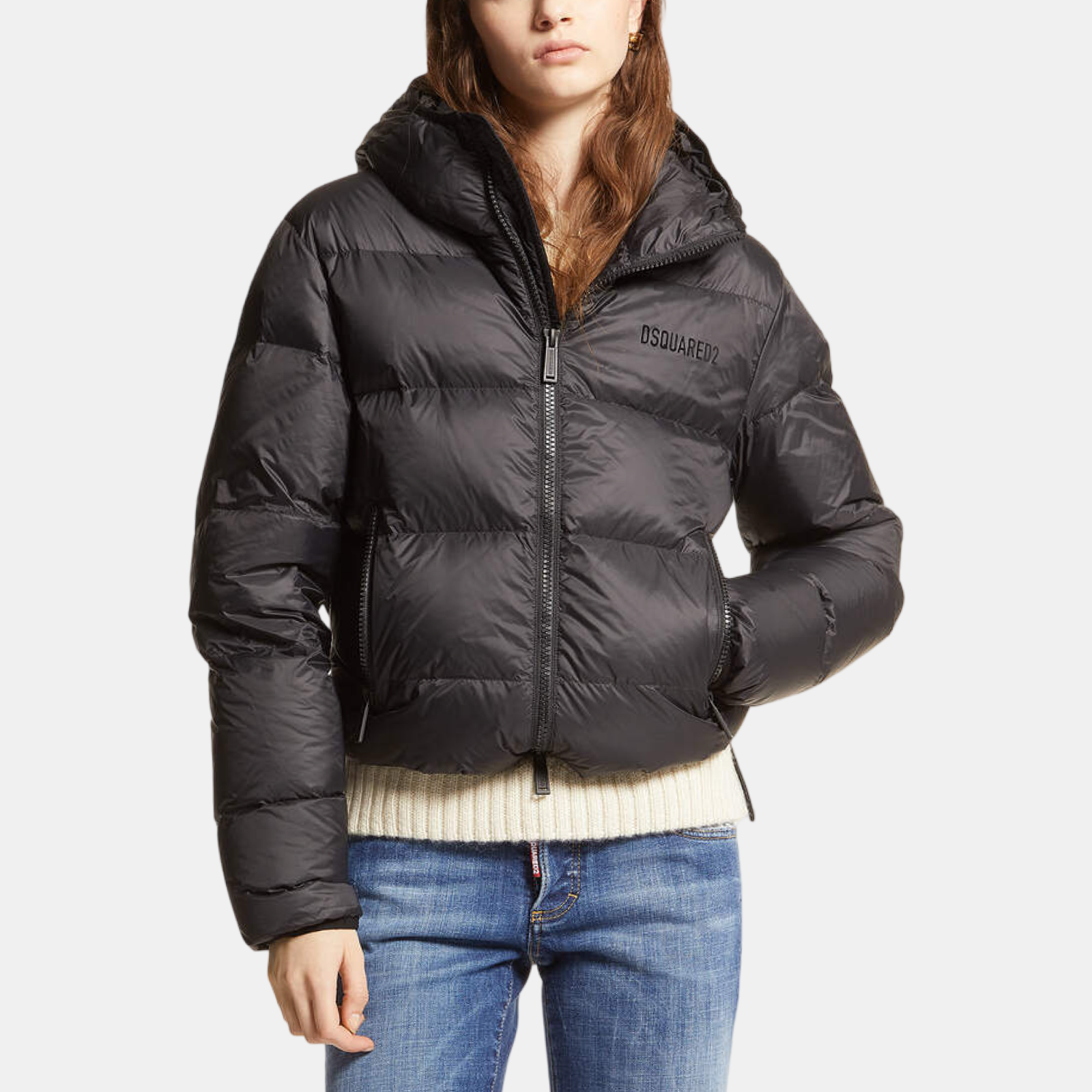 Дамско черно яке Dsquared2 Puff Women Jacket Front View