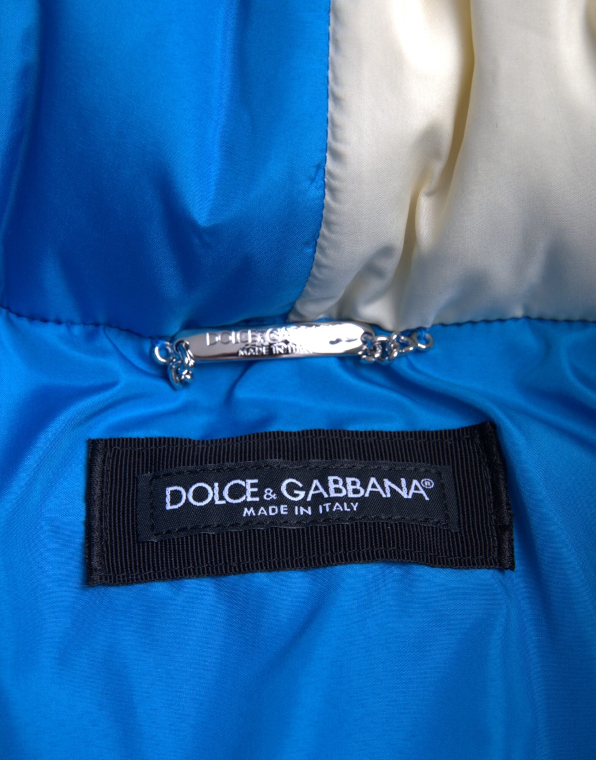 Мъжко луксозно многоцветно пухено яке с голямо лого DG отпред DOLCE & GABBANA Men’s Luxury DG Logo Multicolor Puffer Jacket