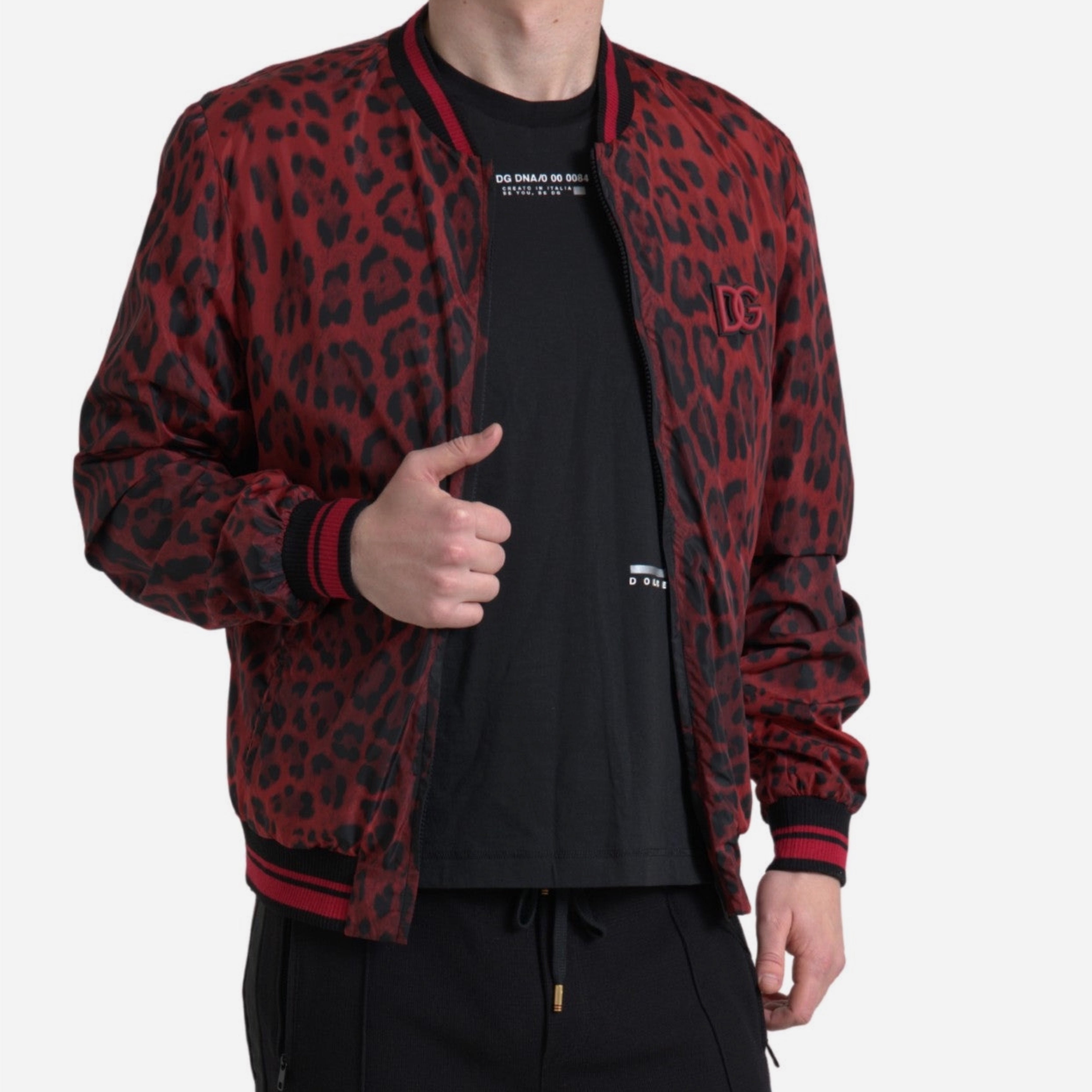 Мъжко пролетно бомбър яке с леопардов червен принт DOLCE & GABBANA Men’s Luxury Red Leopard Print Bomber Jacket
