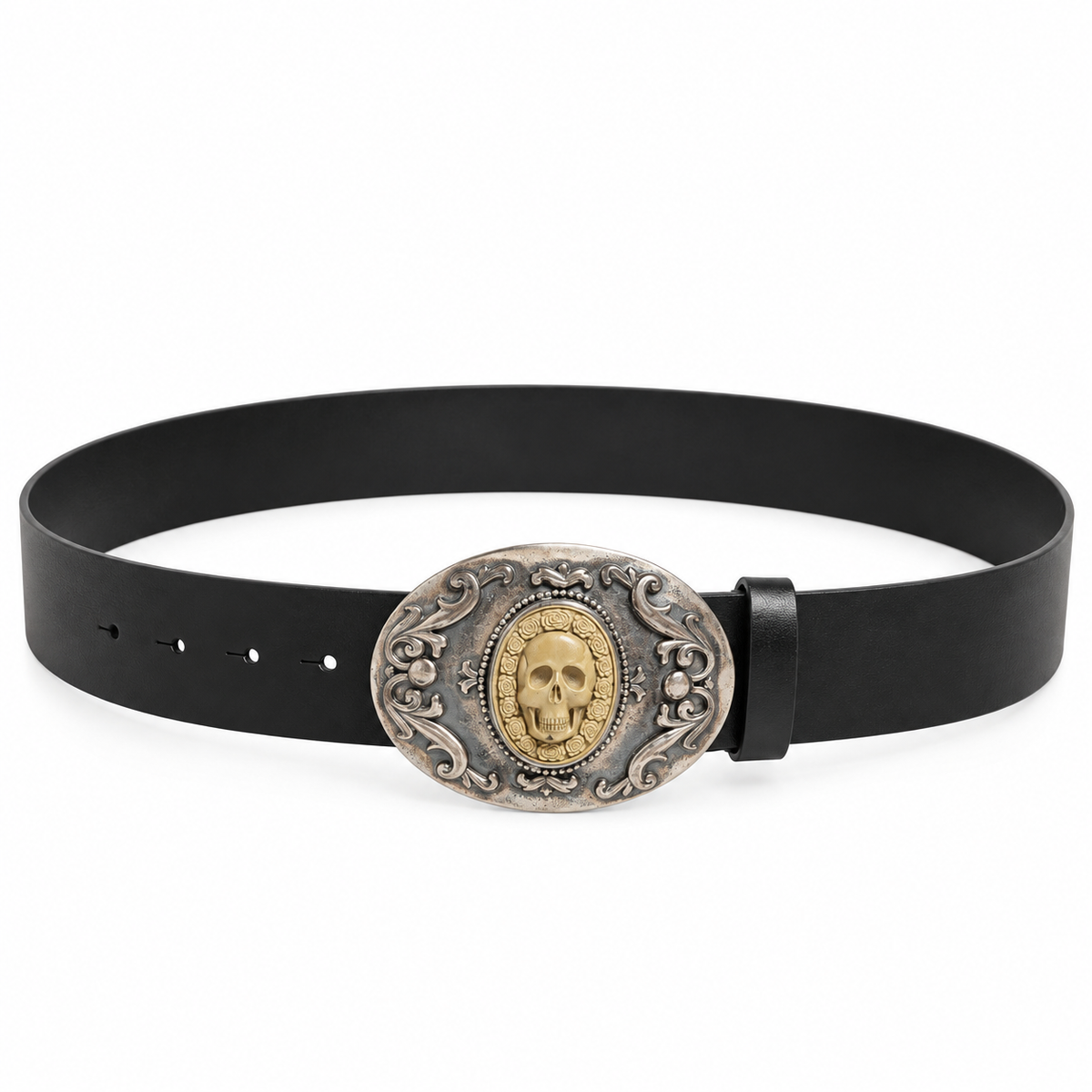 Dolce & Gabbana Black Leather Ornate Metal Buckle Men Belt