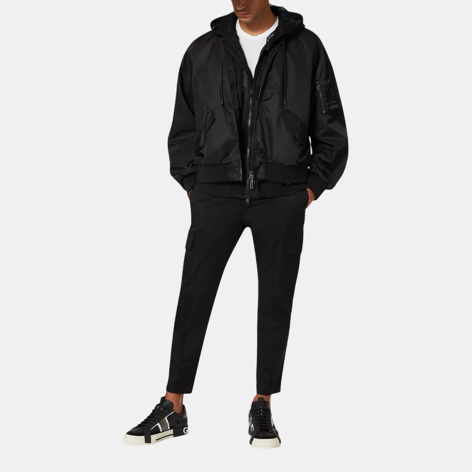 Dolce & Gabbana Nylon Hooded Men Bomber Jacket Front View