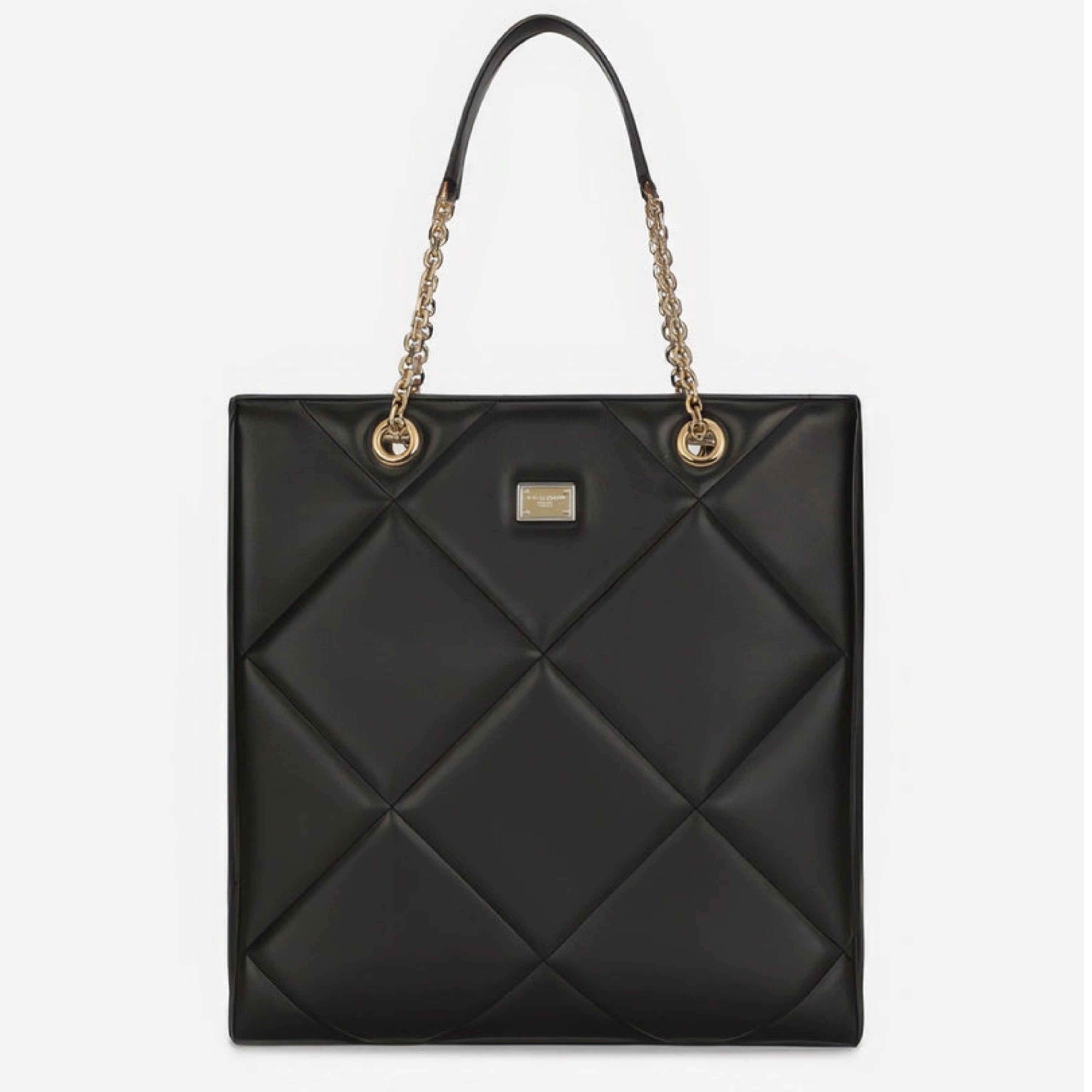Дамска чанта Dolce & Gabbana Black Leather JUNGLE Quilted Shopping Tote Bag в черно