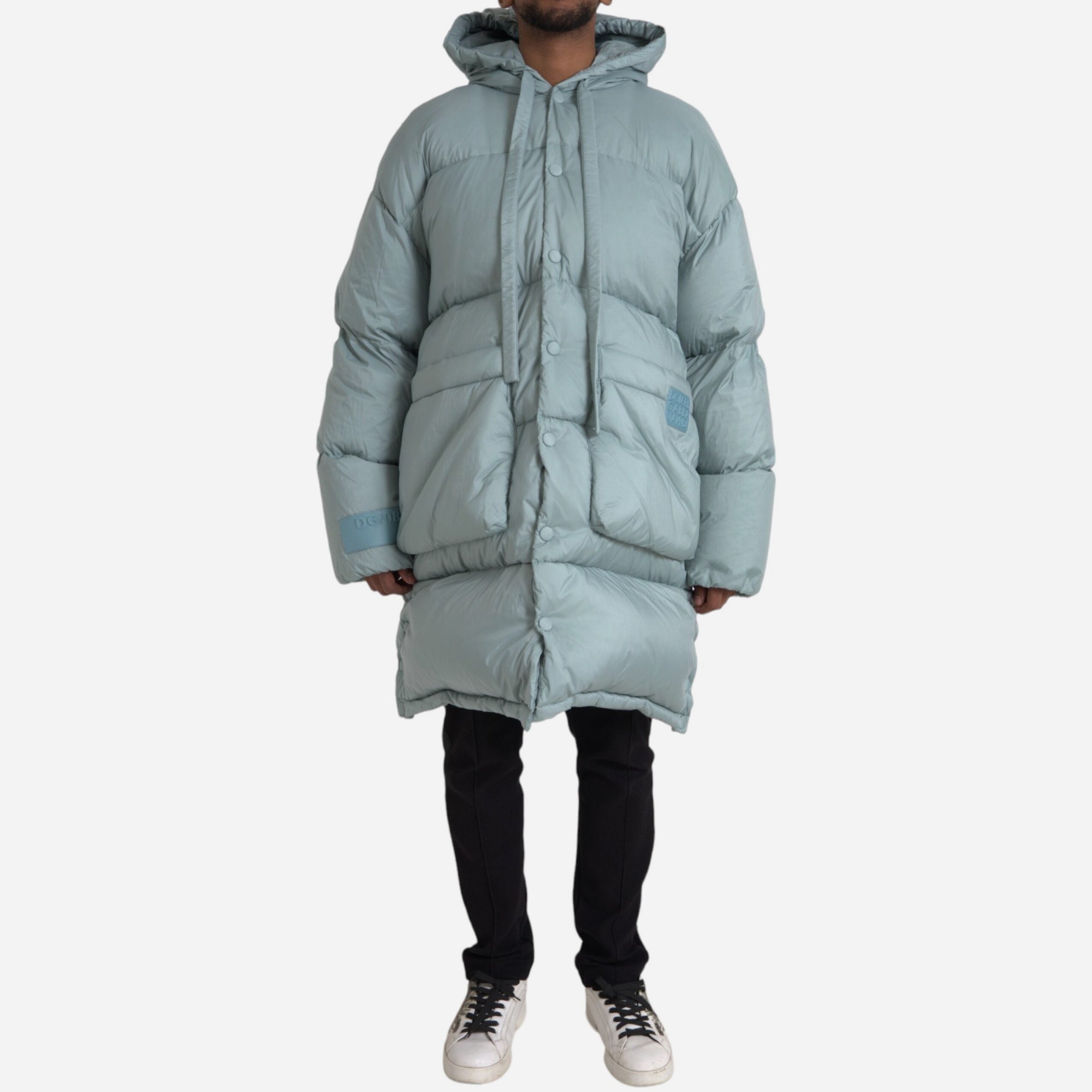 Мъжко дълго пухено парка яке в светло синьо DOLCE & GABBANA Men’s Luxury Light Blue Quilted Hooded Parka Jacket