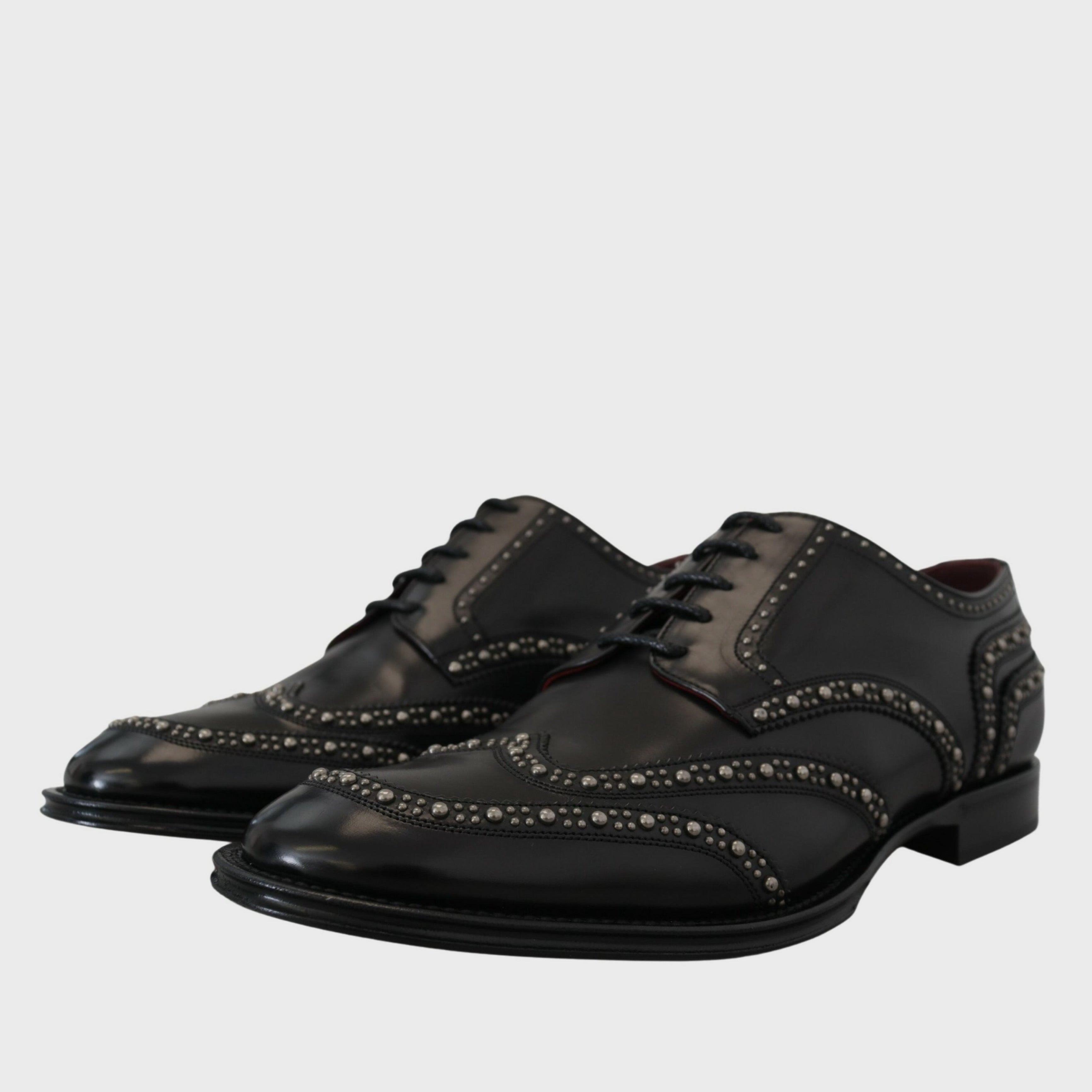 Мъжки луксозни официални черни кожени обувки Dolce & Gabbana Men’s Luxury Black Leather Studded Derby Shoes