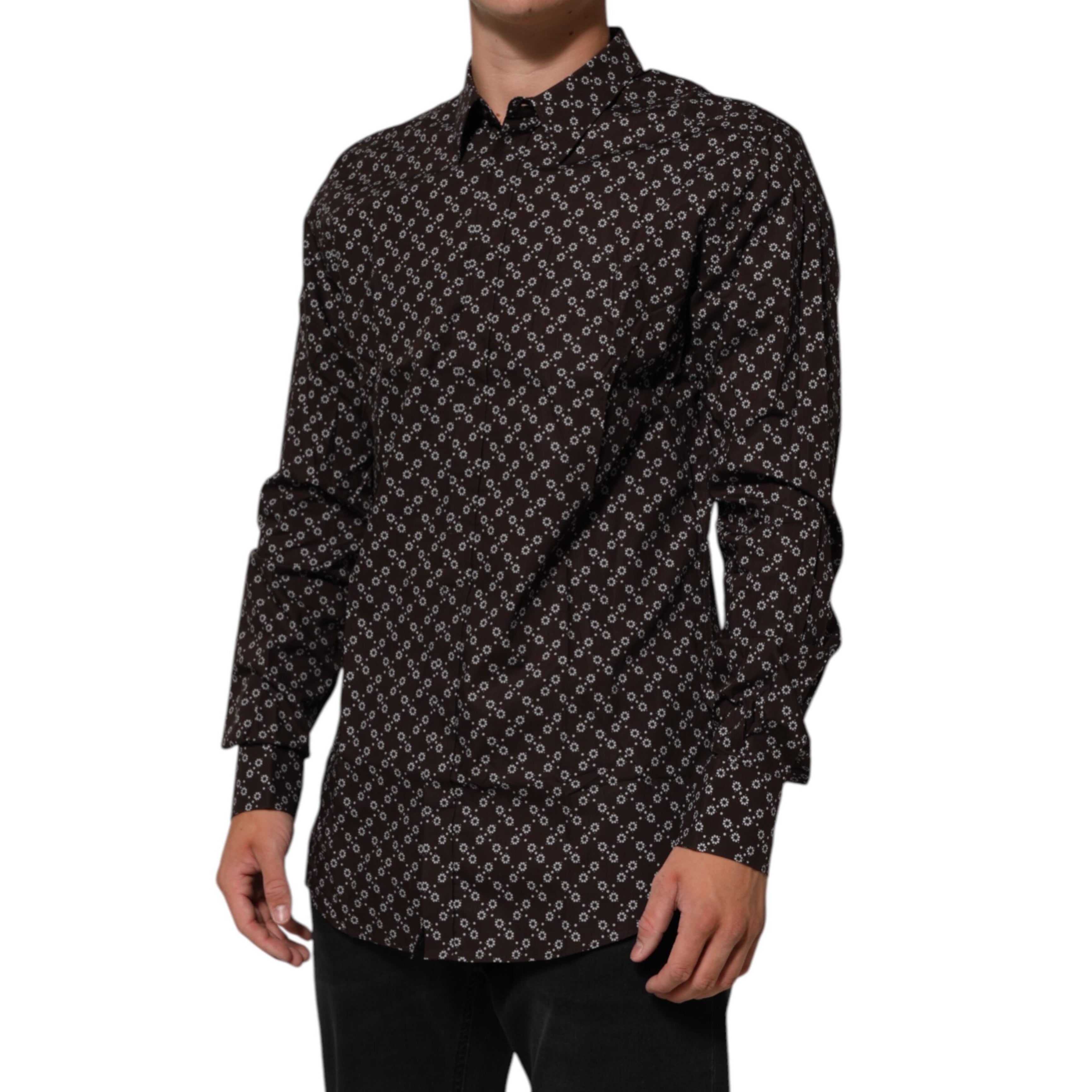 Мъжка кафява луксозна риза Men’s luxury shirt DOLCE & GABBANA Gold line in Brown color front view