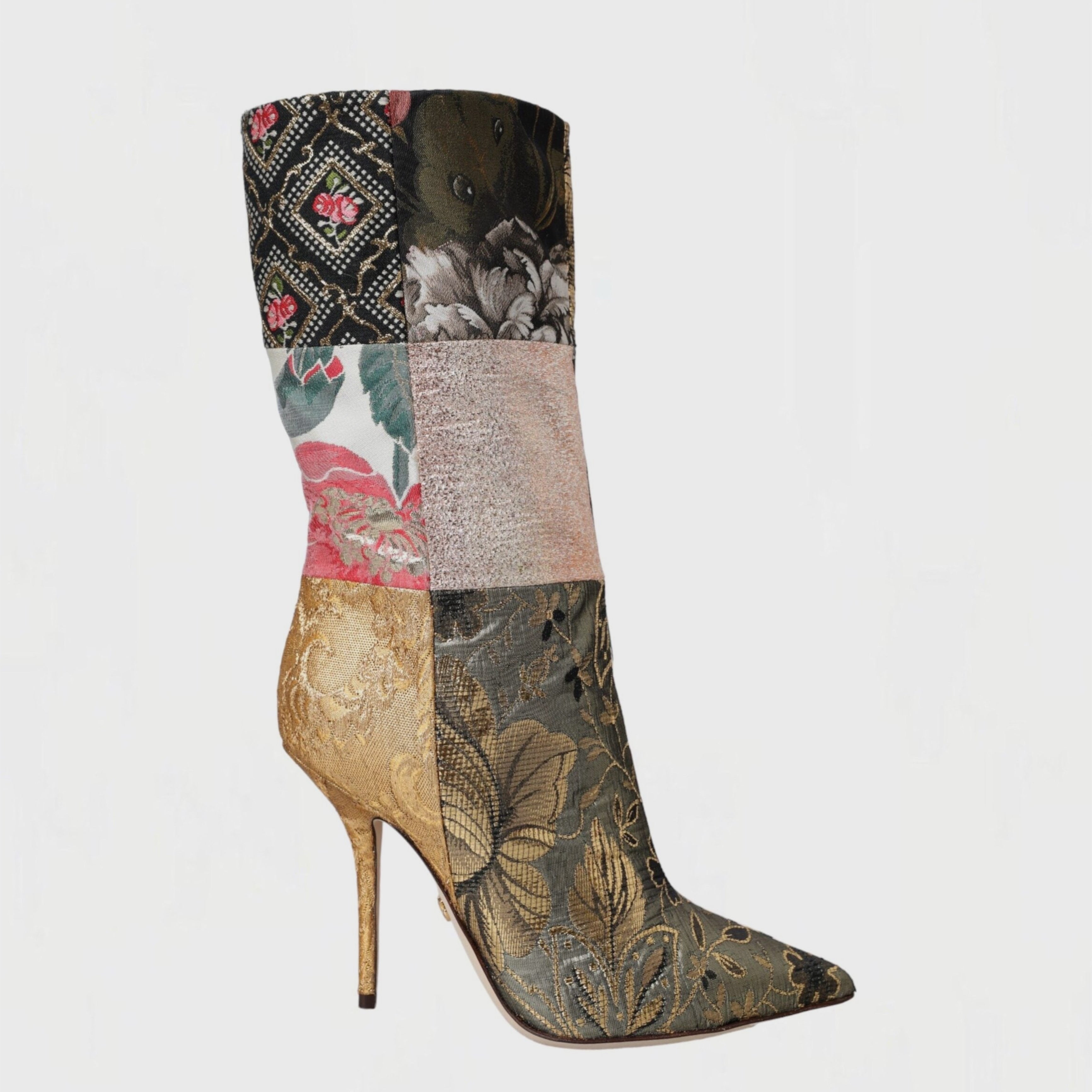 Дамски луксозни ботуши на висок ток с пачуърк DOLCE & GABBANA Women’s Multicolor Patchwork Print Heeled Boots