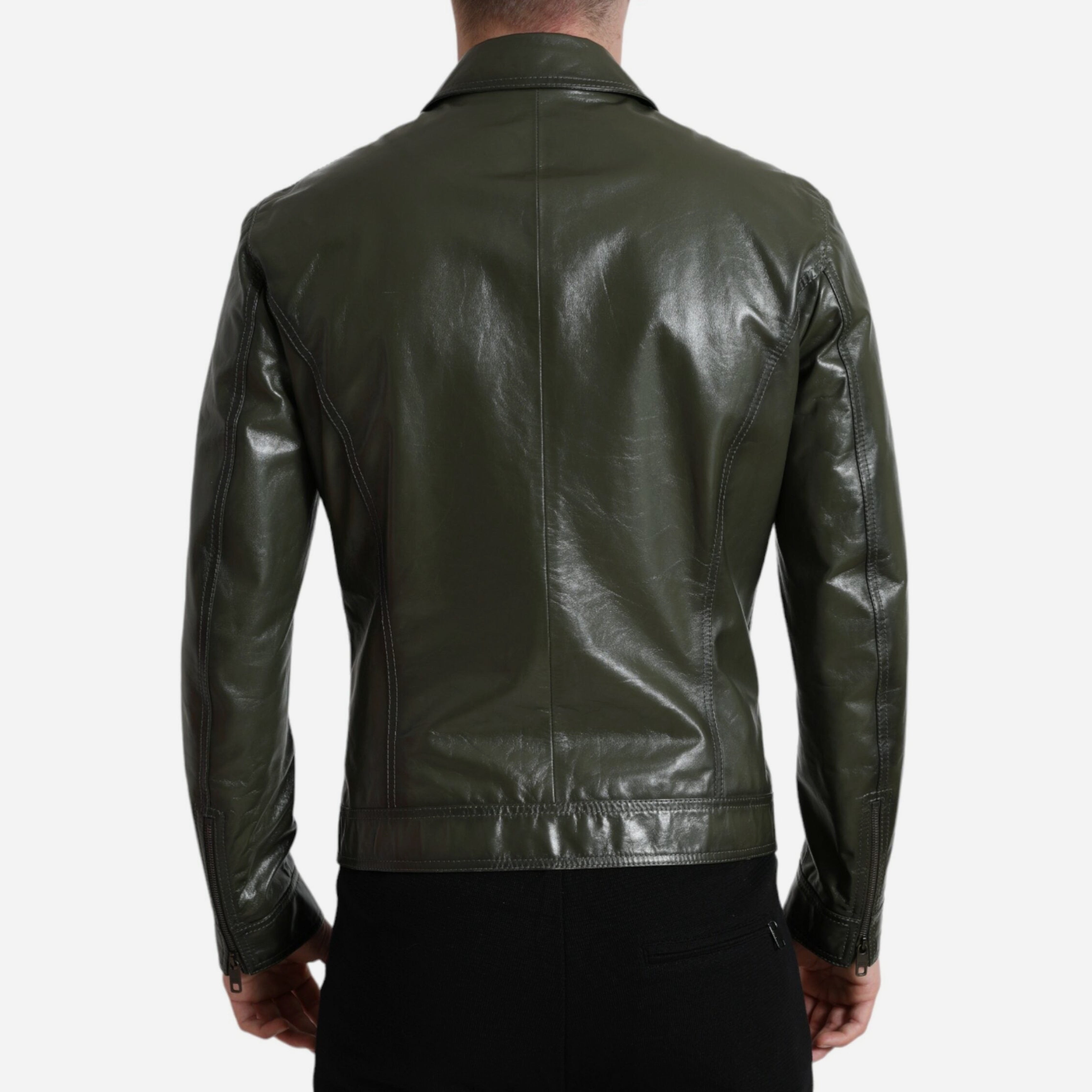 Мъжко луксозно кожено яке в зелено DOLCE & GABBANA Men’s Luxury Leather Emerald Green Biker Jacket