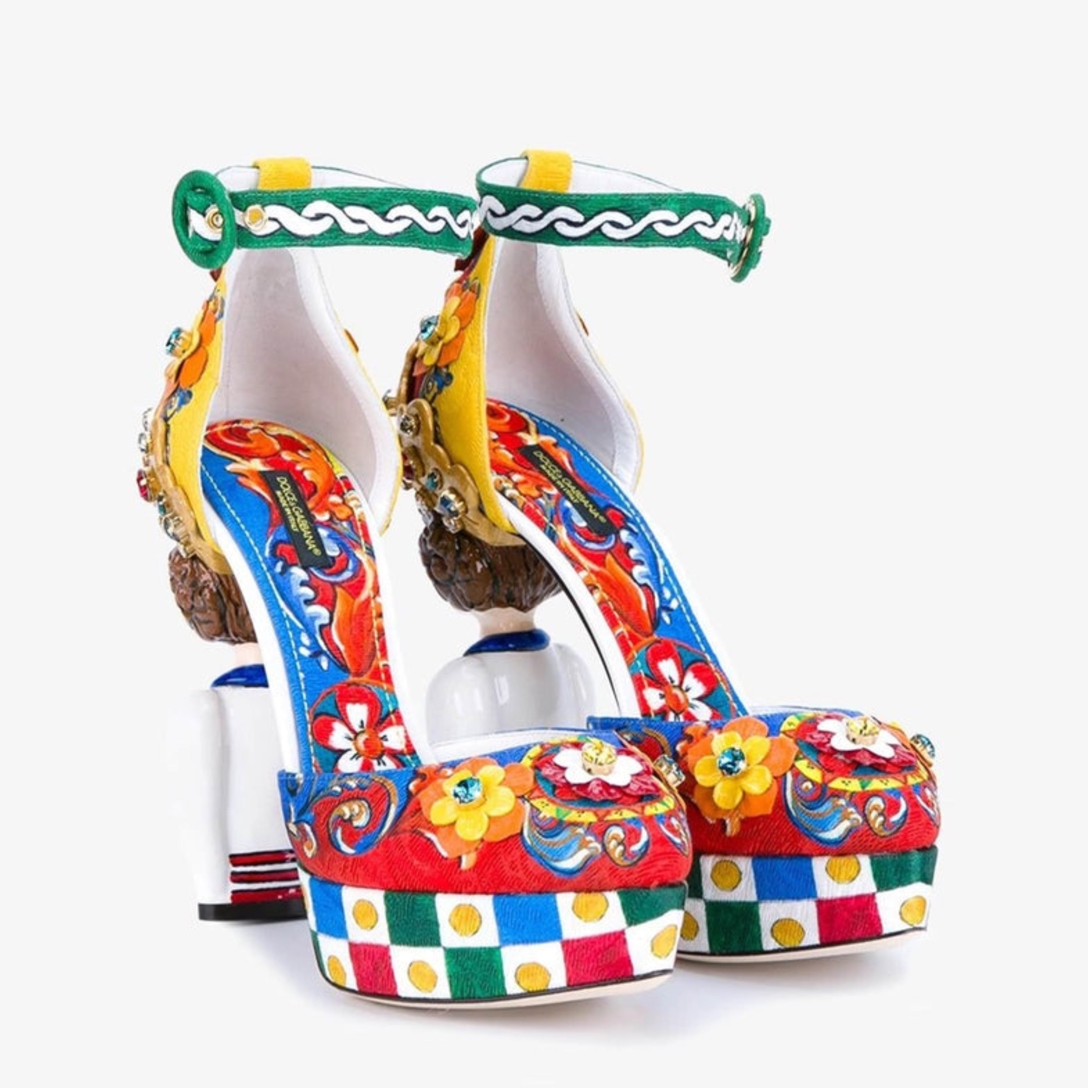 Дамски дизайнерски луксозни сандали на висок ток Dolce & Gabbana Women’s Multicolor Carretto Embellished Sandals