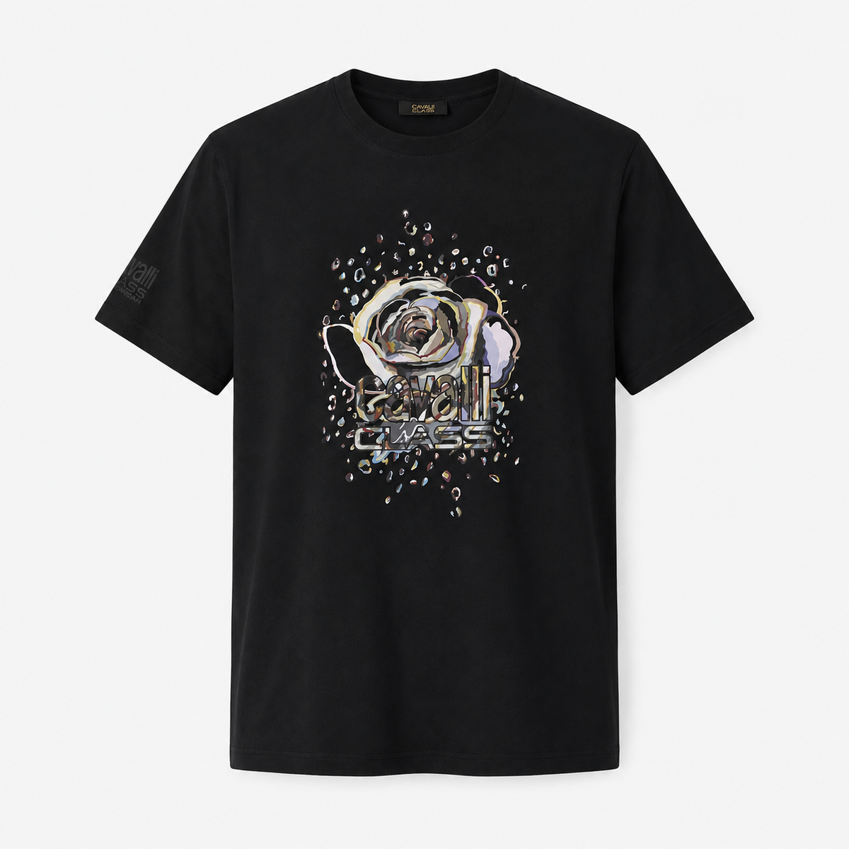 Мъжка черна тениска Cavalli Class Men T-shirt QXH01DJD060 05051 Front View