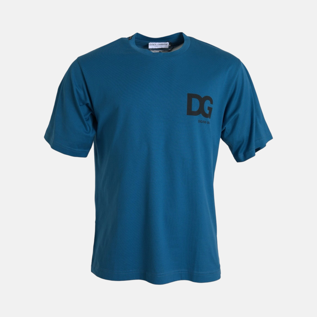 Мъжка синя тениска Dolce & Gabbana 
Blue Logo Round Neck Short Sleeves T-shirt