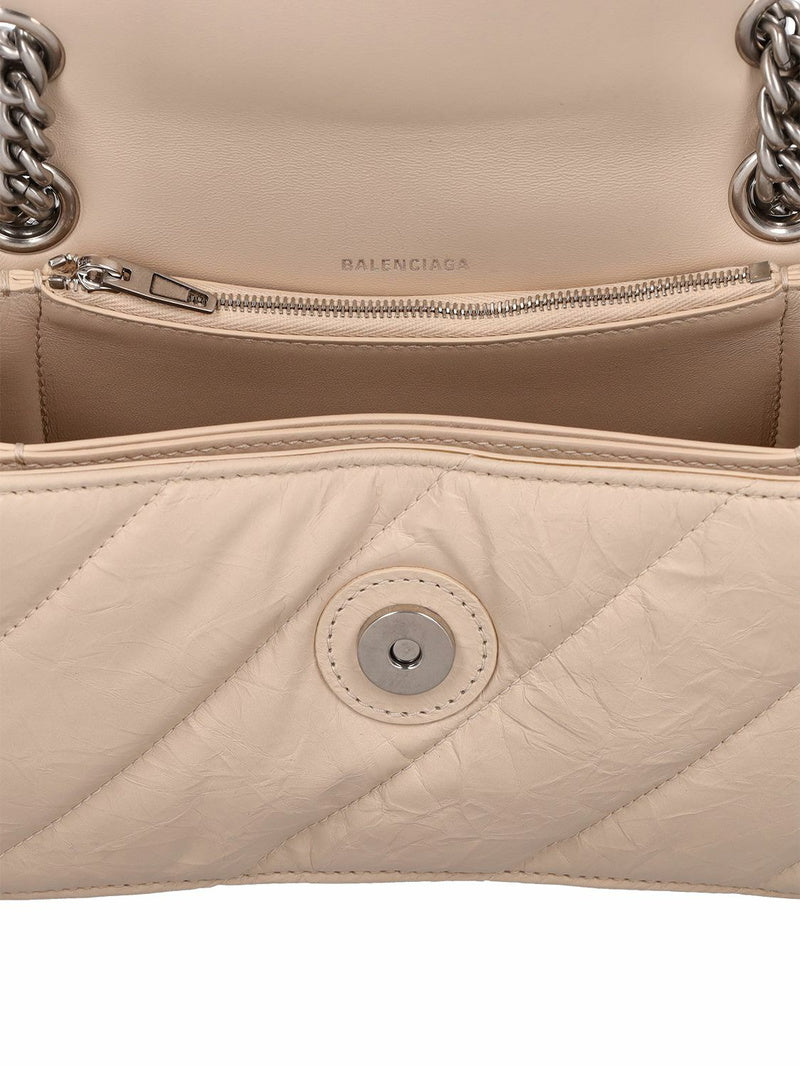 Дамска чанта Balenciaga Small Crush Bag in Beige with Chain
